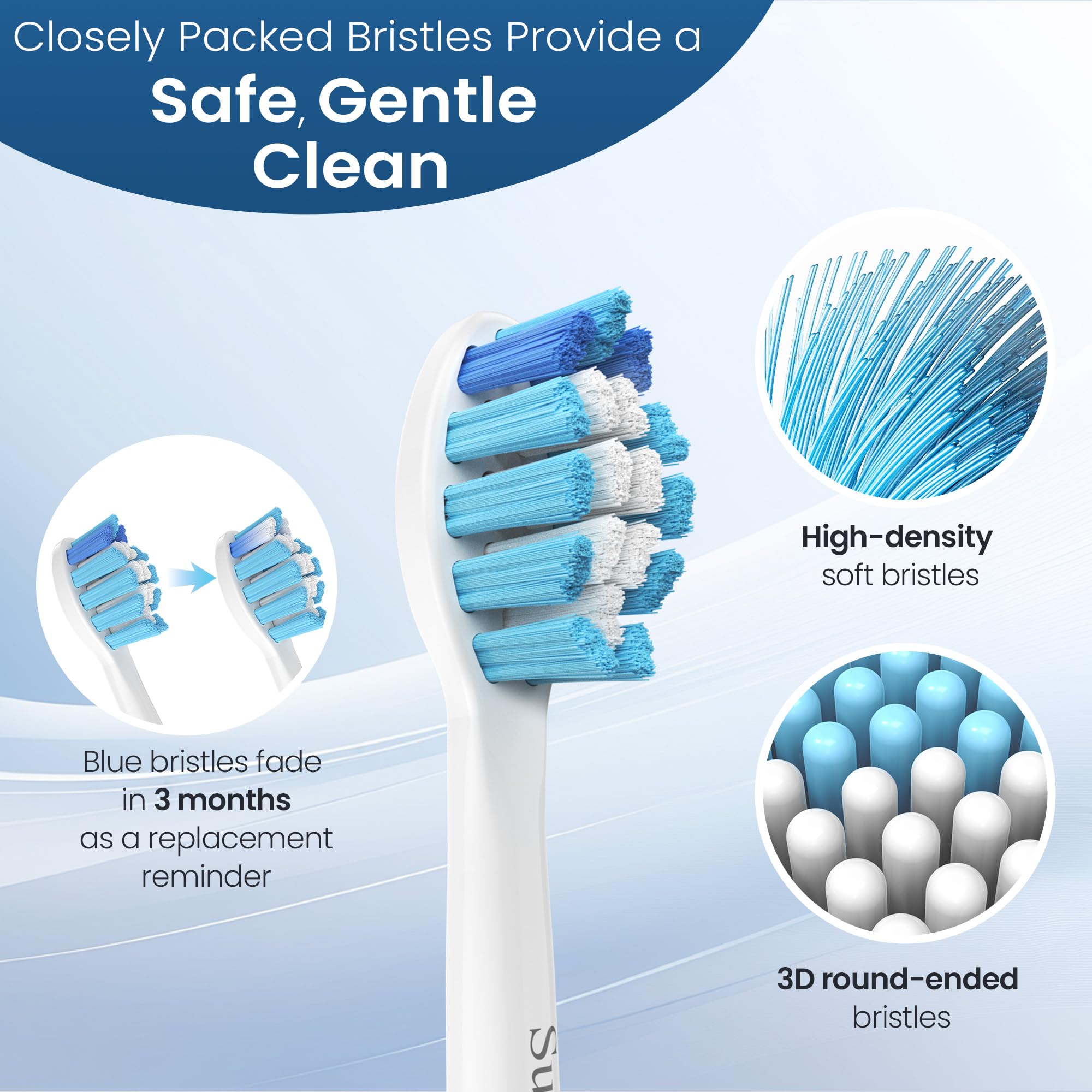 SuitShine Replacement Toothbrush Heads Compatible with Philips Sonicare and More Click-on Handles 8 Pack White