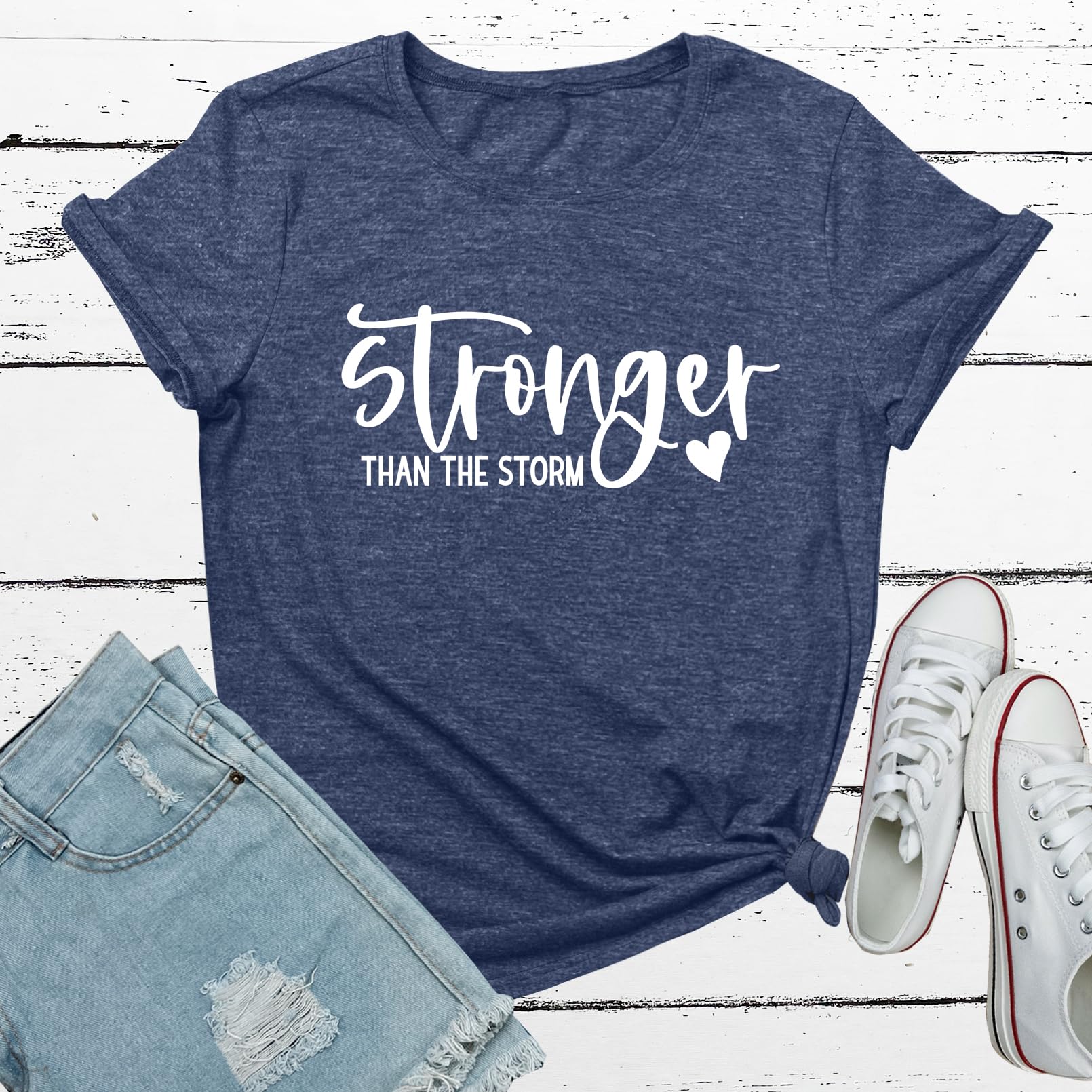 BLACKMYTH Women Cute Graphic Stronger Tee Shirts Heather Navy Medium