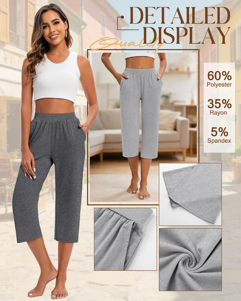 Huukeay 3 Pack Women's Wide Leg Capris Sweatpants, X-Large, 3-Color