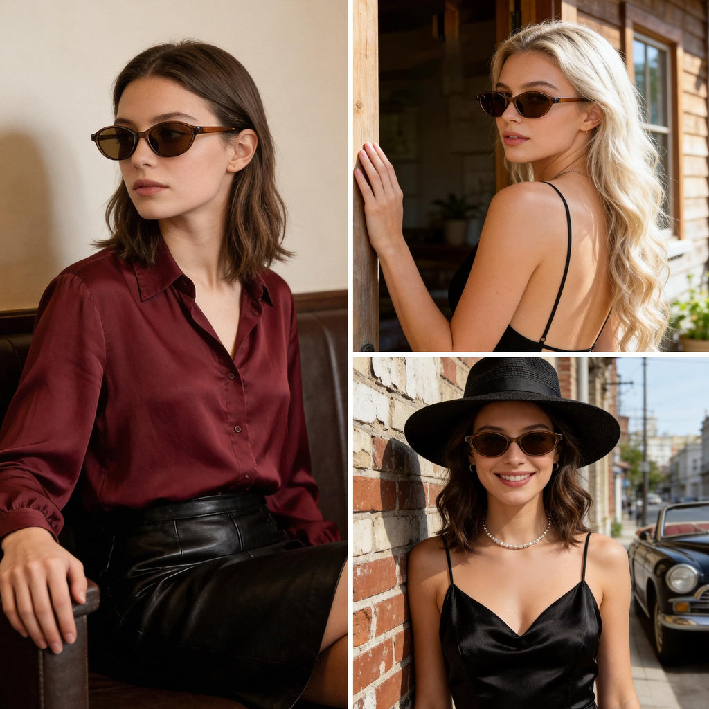 phikttu Sunglasses Womens Retro Oval Sunglasses for Women - Cat Eye 90s Glasses Y2K UV400 Lightweight Narrow Shades