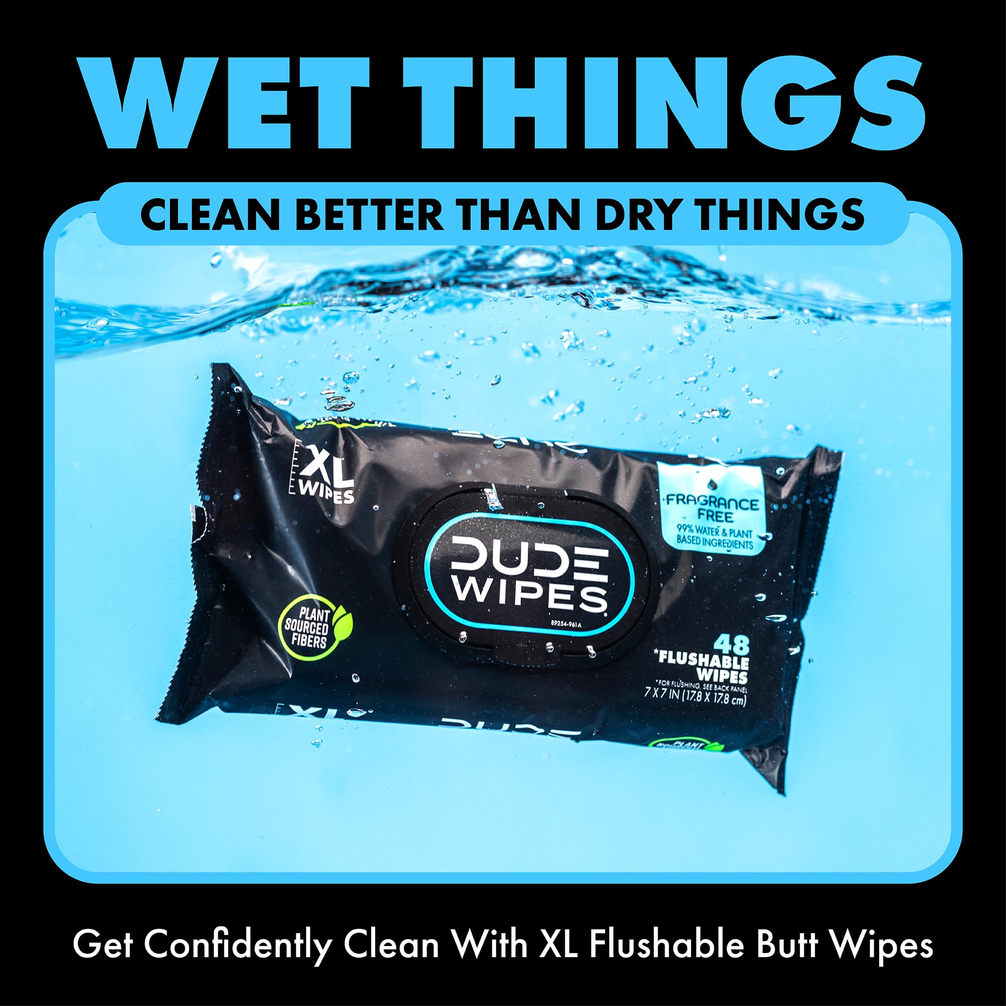 DUDE Wipes Unscented Flushable Wipes - Extra-Large Adult Wet Wipes for Sensitive Skin - 3 Pack (144 Count) - Infused with Vitamin E and Aloe - Septic and Sewer Safe