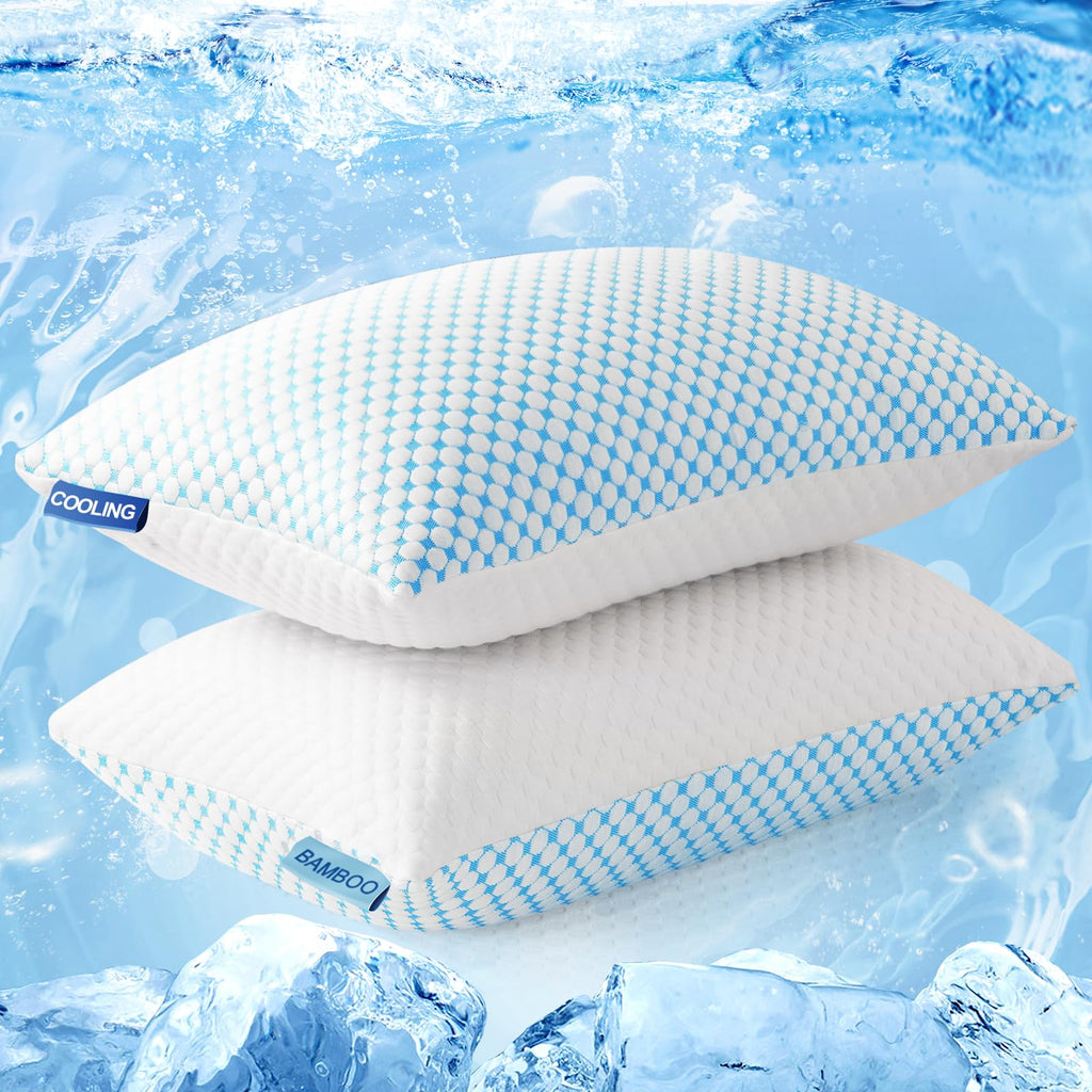 EASELAND Firm Pillows Shredded Memory Foam with Adjustable Fill - Queen Size Set of 2, Removable Cooling Cover for Hot Sleepers, Cool Bed Pillow for Side Back Stomach Sleepers