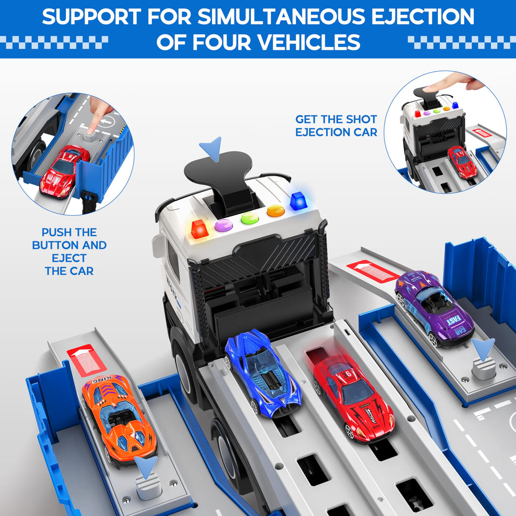 Carrier Truck Race Track Toddlers Toys, Foldable 3 Layer Track Playset, Toy Truck Transport Car Carrier & 8 Race Cars, Truck Car Kids Toys Xmas Gifts for Age 3 4 5 6+ Years Old Boys Girls