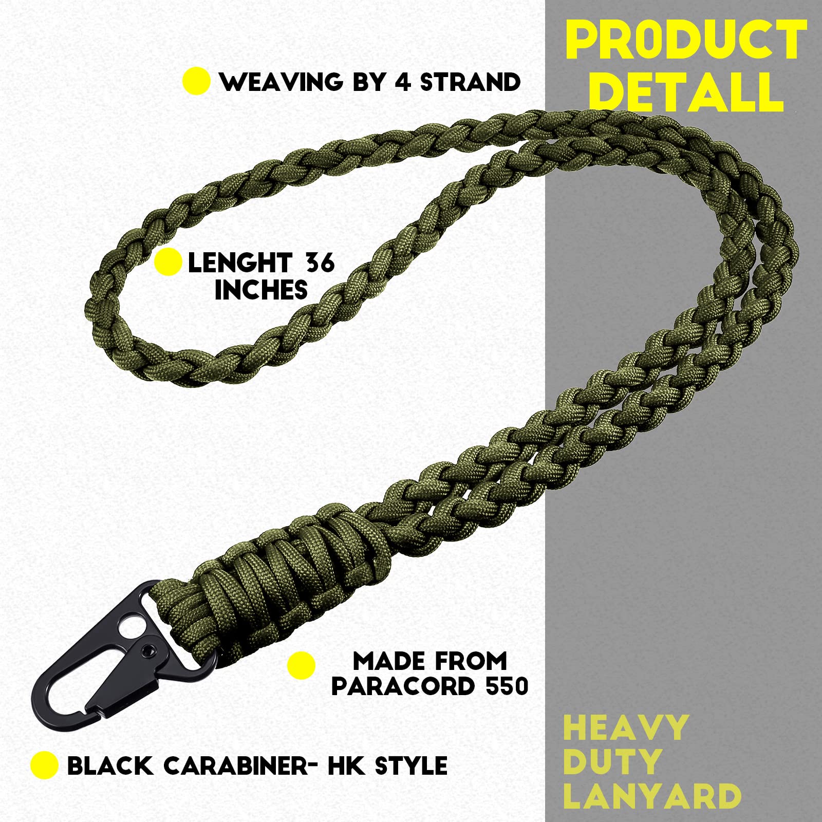 Frienda 2 Set Heavy Duty Paracord Lanyard Necklace Whistles Strap Braided 550 Keychain Lanyard for Outdoor Activities (Black, Army Green)