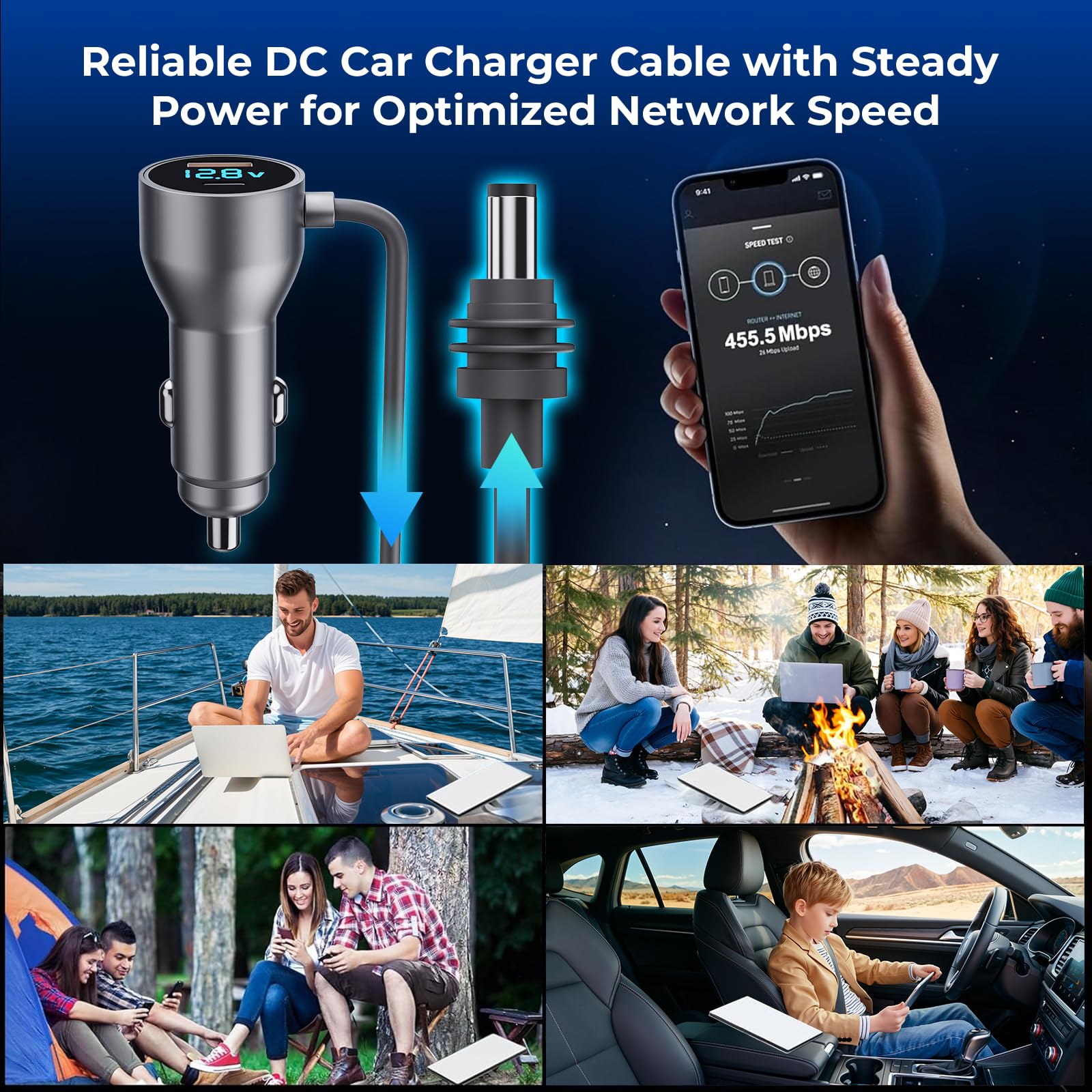 Starlink Mini Cable,Starlink Mini Accessories Car Charger, 3-in-1 DC Power Cable with 12V-48V Cigarette Lighter Adapter,PD 30W + USB-A 30W + DC 72W Car Power Supply for Trucks, RVs, Boats(10Ft)