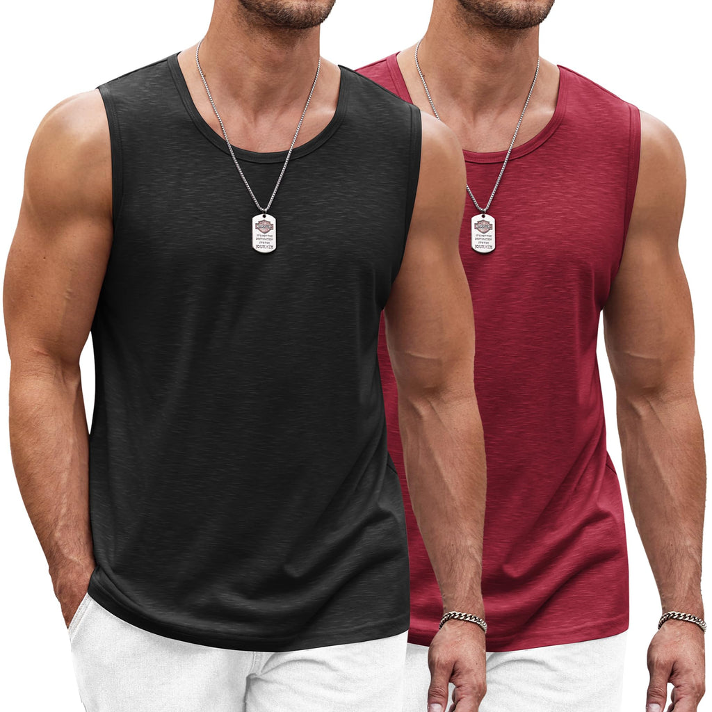COOFANDY Tank Tops for Men Casual Summer 2 Pack Boxing Gym Workout Sleeveless Shirts Trainning, X-Large