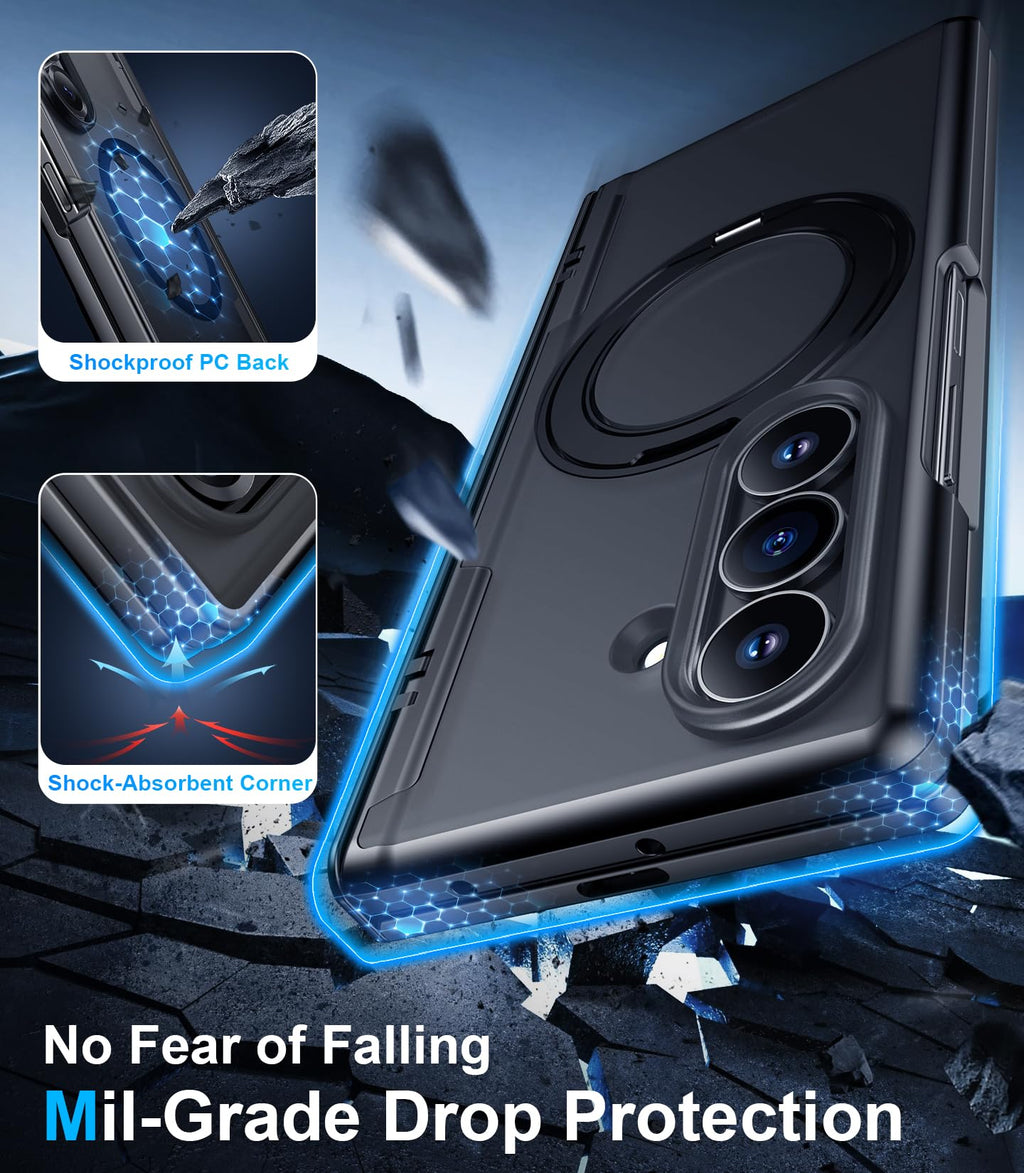 Temdan for Samsung Galaxy Z Fold 8 Ultra Case,[360°Rotatable Magnetic O-Ring Stand & HD Screen Protector][Compatible with MagSafe] Translucent Matte Shockproof Phone Case for Z Fold 8 Ultra,Black