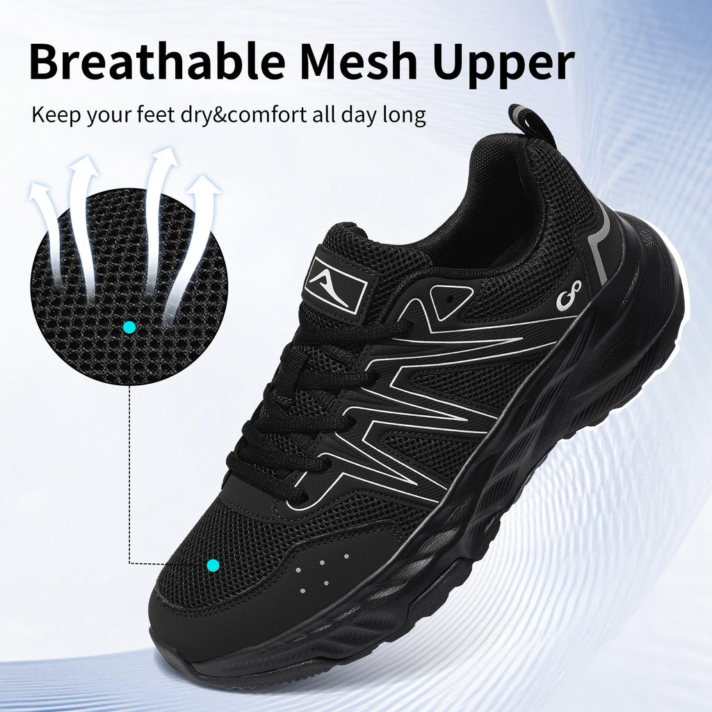 Ablanczoom Men's Walking Shoes Comfortable Breathable Non Slip Lightweight Sneakers for Gym Workout Casual Athletic All Black