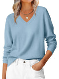 ANRABESS Womens Long Sleeve V Neck Sweaters 2025 Fall Casual Classic Soft Loose Fit Basic Pullover Jumper Top Light Blue Medium