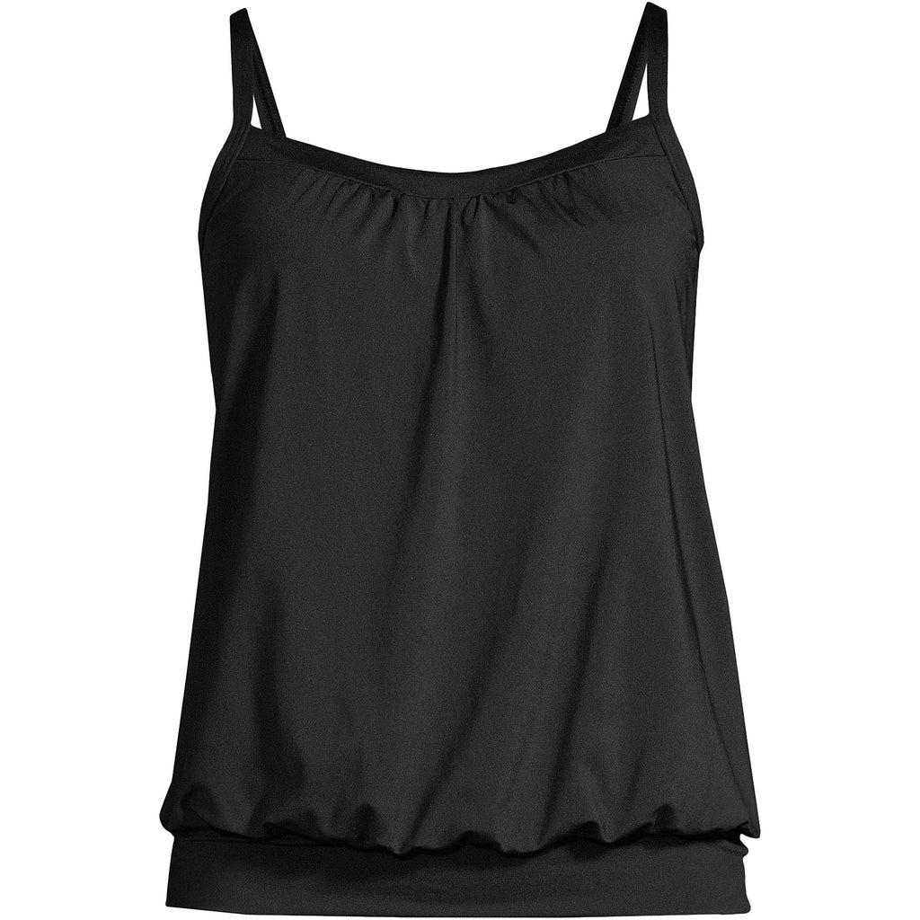 Lands' End Womens Chlorine Resistant Blouson Tankini Top Black Regular 2