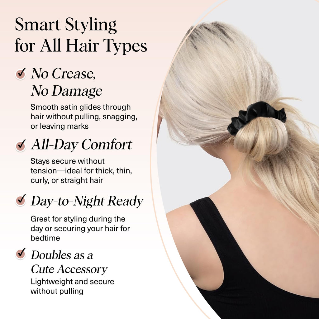 Kitsch Satin Scrunchies for Women – No Crease Hair Ties – Soft Satin Hair Scrunchies for Girls – Frizz Free, Gentle, Stylish Hair Accessories | Ideal Gifts for Women – Black, 5 pcs