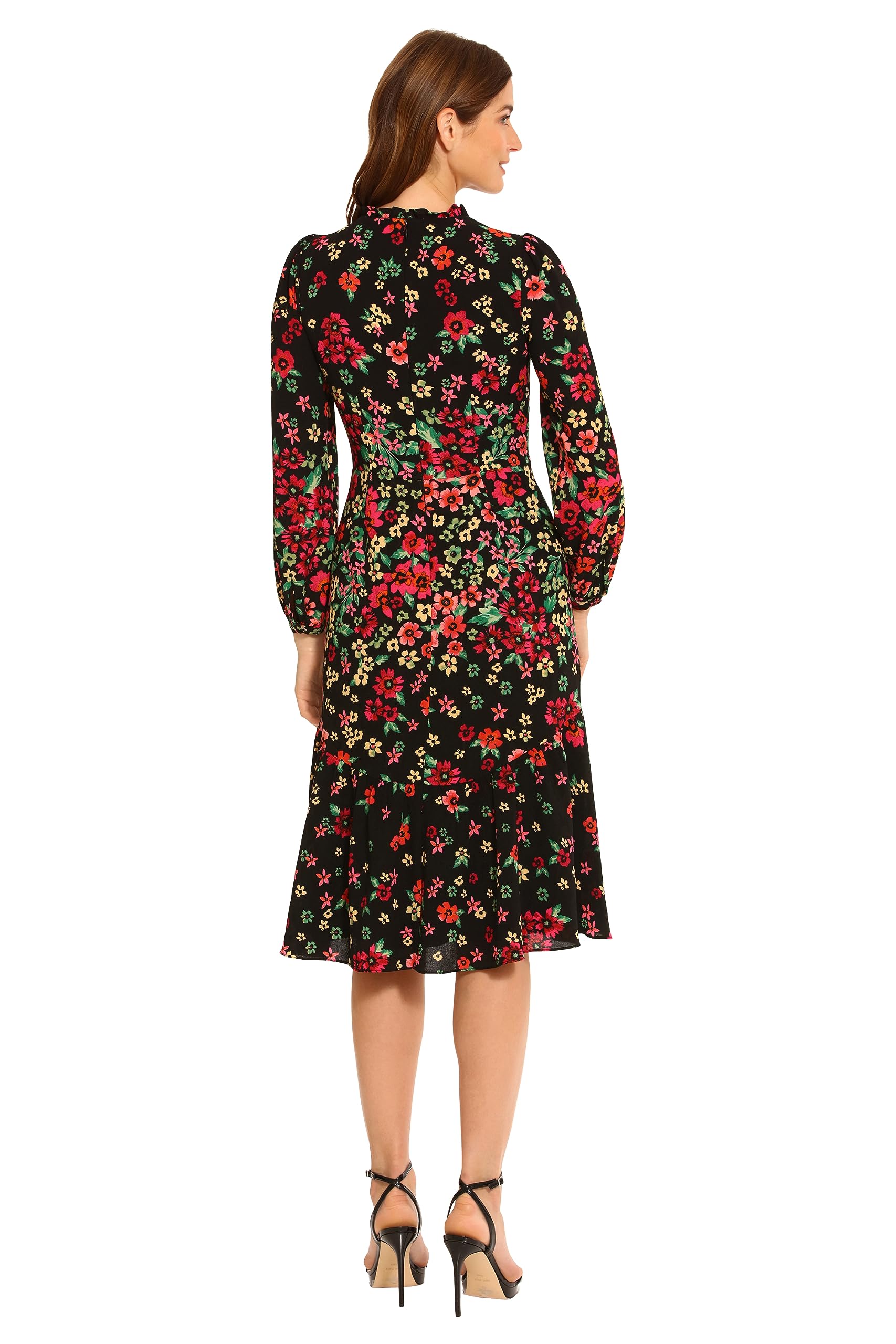 Maggy London Women's Dresses Long Sleeve Ruffle Mock Neck Dress