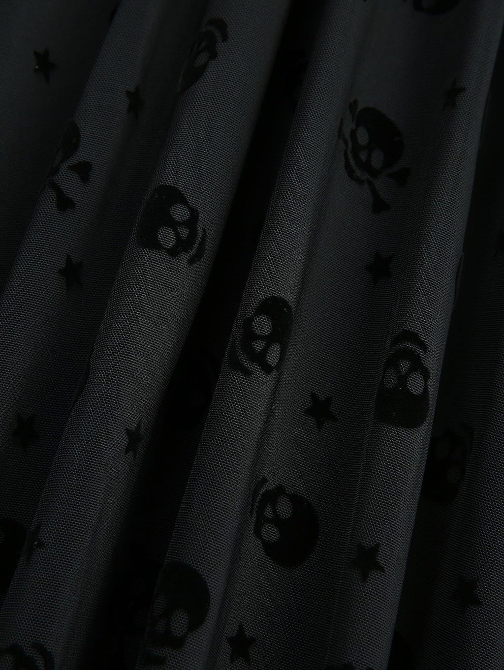 DRESSFO Gothic Vintage Skull Stars Mesh Flocking Crossover Velvet Patchwork Asymmetric Dress(Black/XL)