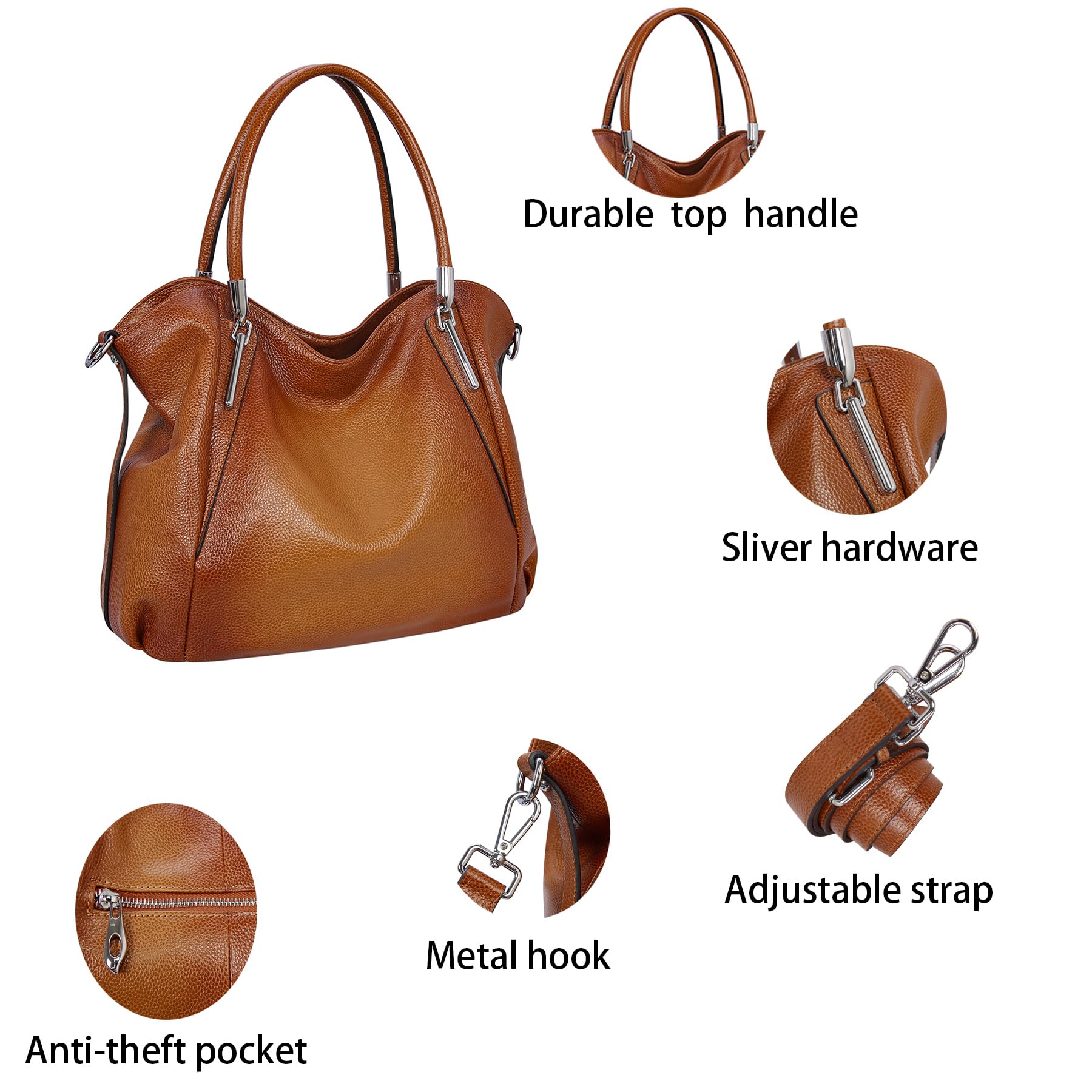 HESHE Genuine Leather Purses for Women Shoulder Handbags Hobo Tote Bags(SL)