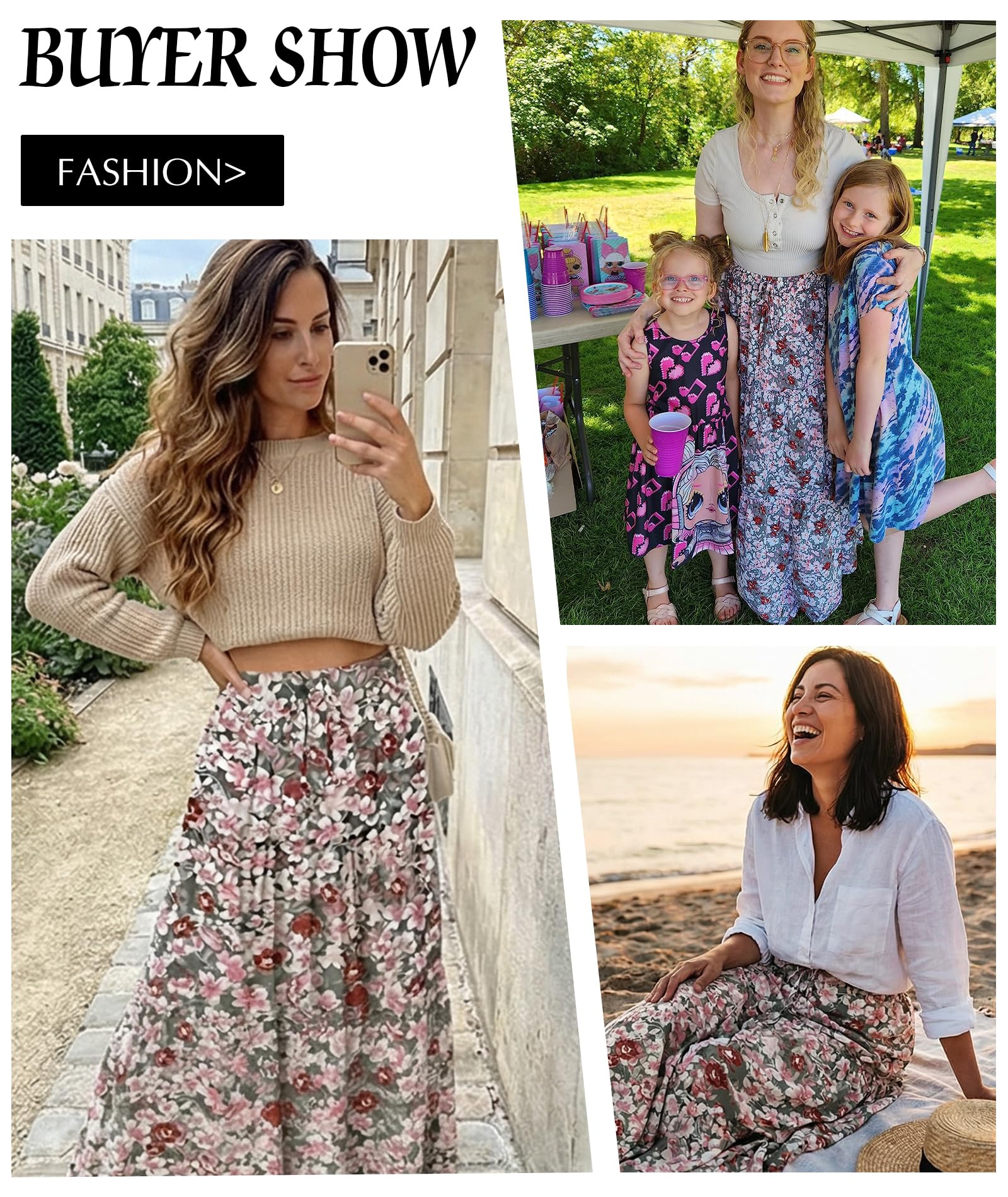 EARKOHA Trendy Lightweight Drawstring Tiered Ruffles Paisley Hippie Plus Size Bohemian Long Maxi Skirt with Deep Pockets for Office Music Festival Travel Picnic Dating Fall Outfits White Floral M