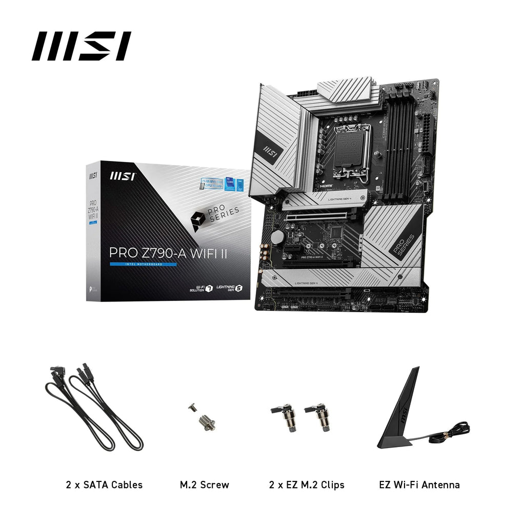 MSI PRO Z790-A WiFi II Motherboard, ATX - Supports Intel Core 14th, 13th & 12th Gen Processors, LGA 1700-80A SPS VRM, DDR5 Memory Boost 7800+MT/s/OC, PCIe 5.0 x16, 4 x M.2 Gen4, Wi-Fi 6E, 2.5G LAN