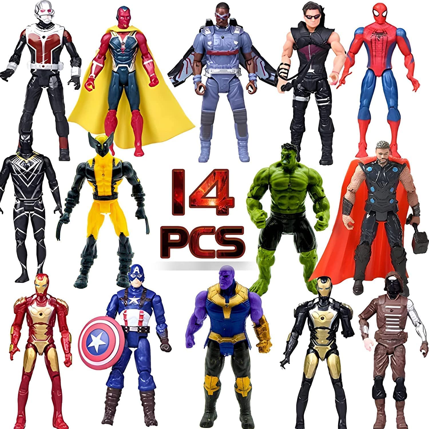MUKSSE 14 pcs Big Set Superhero Action Figures – Collectible Models 6.5-inches Tall, Exclusive Set SuperHero Toys, Holiday Gift for Kids, Figure Cake Topper
