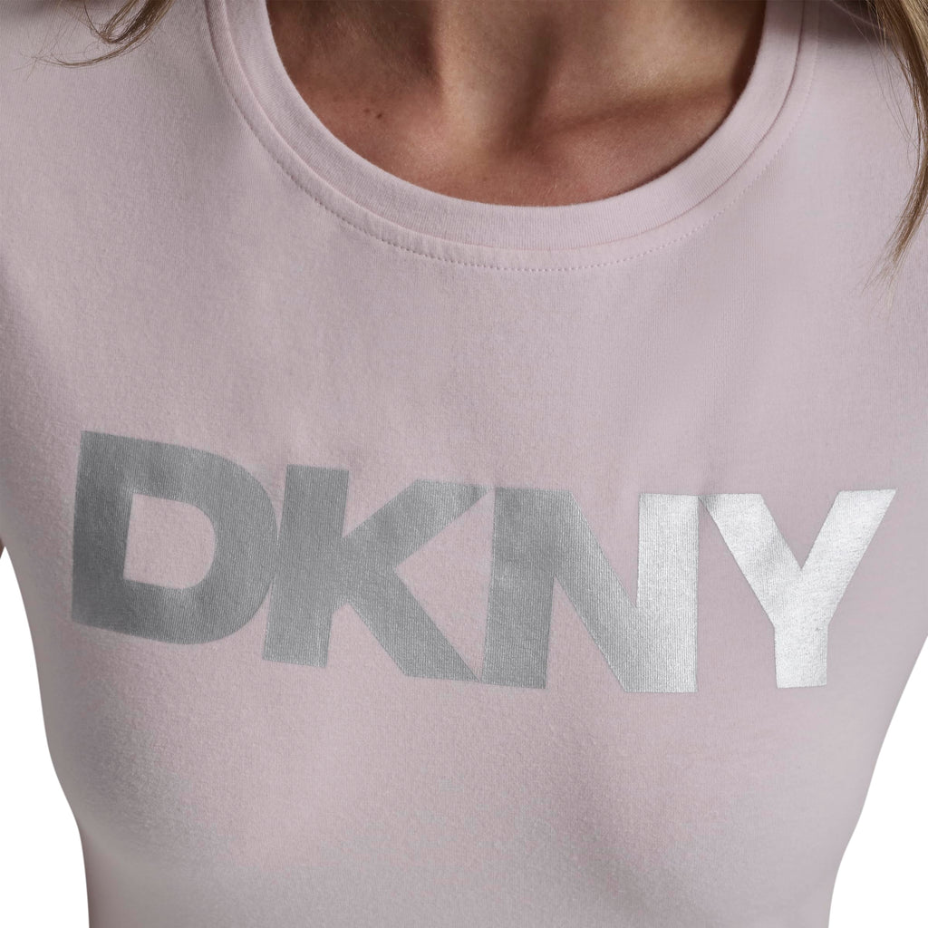 DKNY Women's Foil Logo Short Sleeve T-Shirt, Pink Moon, Large