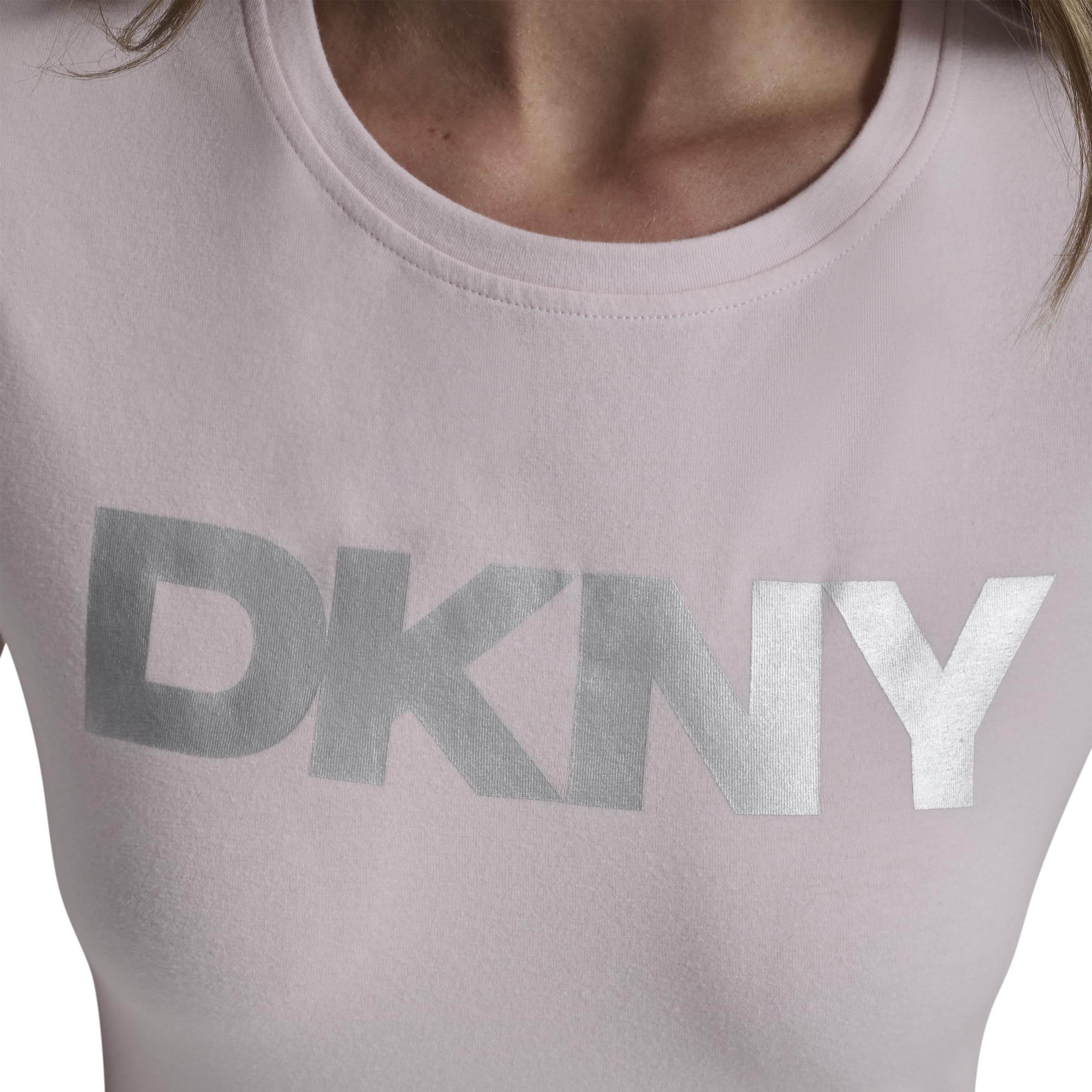 DKNY Women's Foil Logo Short Sleeve T-Shirt, Pink Moon, Large