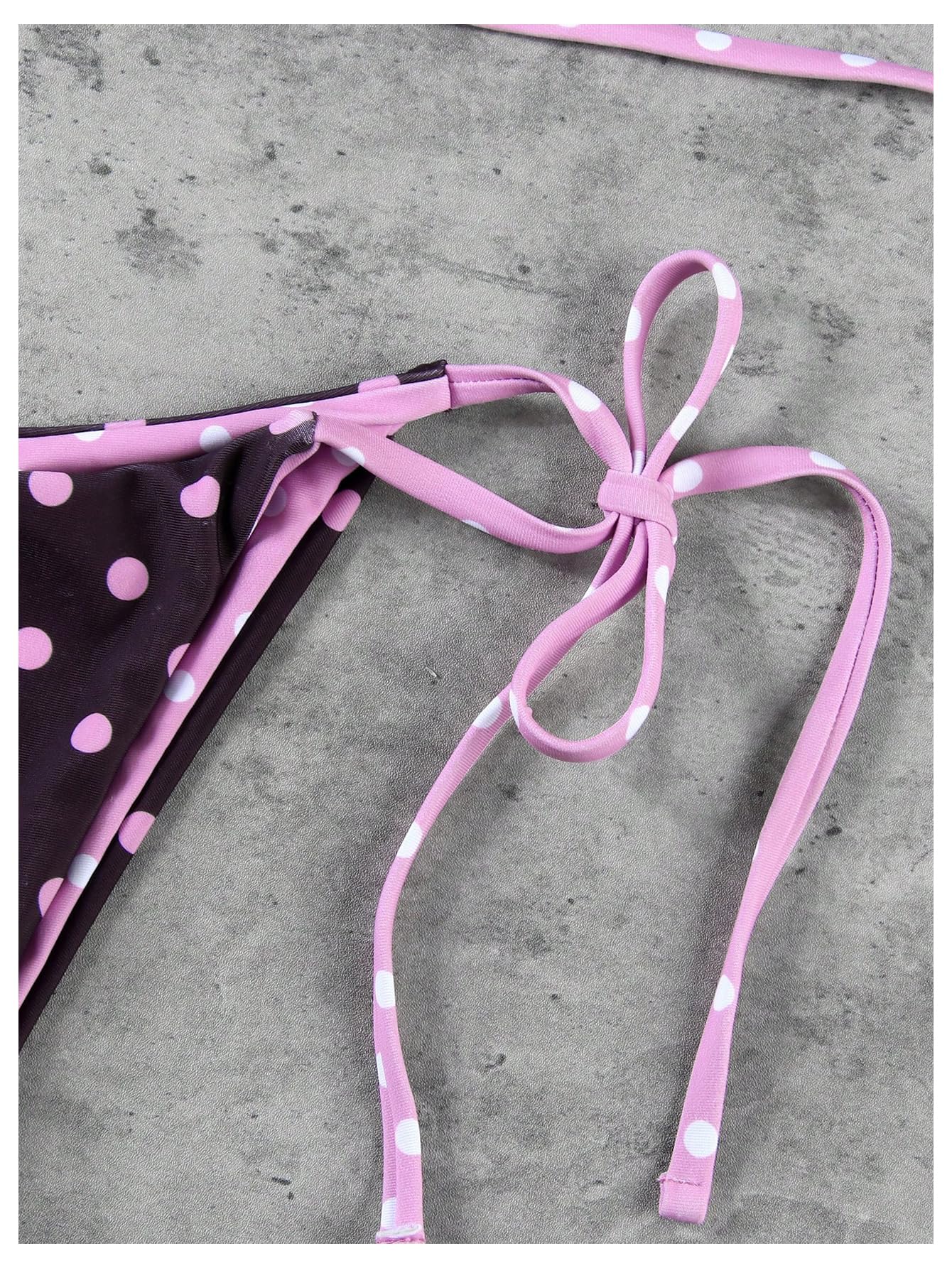 WDIRARA Women's Polka Dots Bikini Set 3 Piece Triangle Swimsuit Halter Thong Bathing Suit Black X-Large