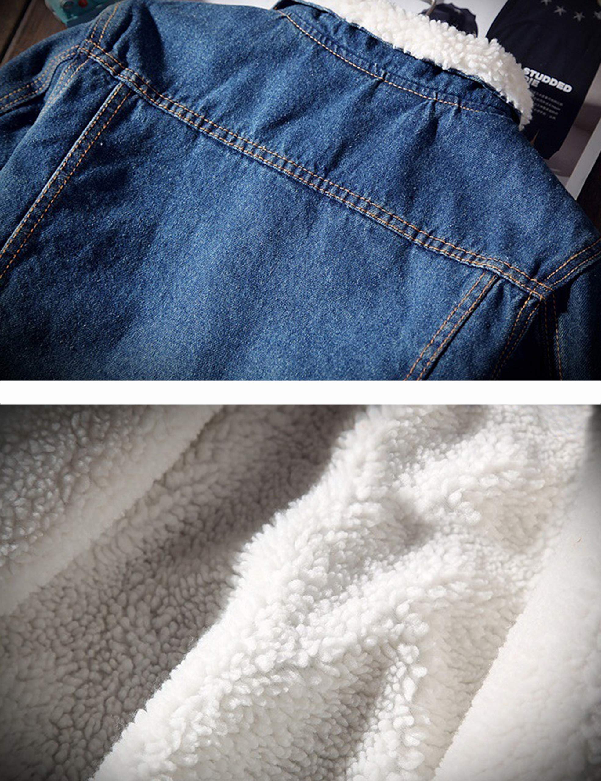 Springrain Men's Sherpa Fleece Lined Denim Jacket Warm Winter Trucker Jacket Cowboy Jean Jacket(DarkBlue-XS)