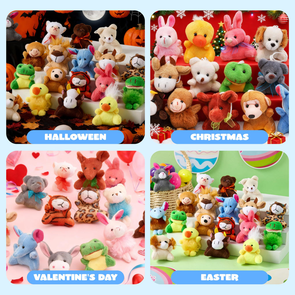 JOYIN 24 Pack Mini Animal Plush Toy Assortment (24 Units 3" Each), Animals Keychain Decoration for Kids, Small Stuffed Animal Bulk for Kids, Carnival Prizes, School Gifts, Valentines Goodie Bags