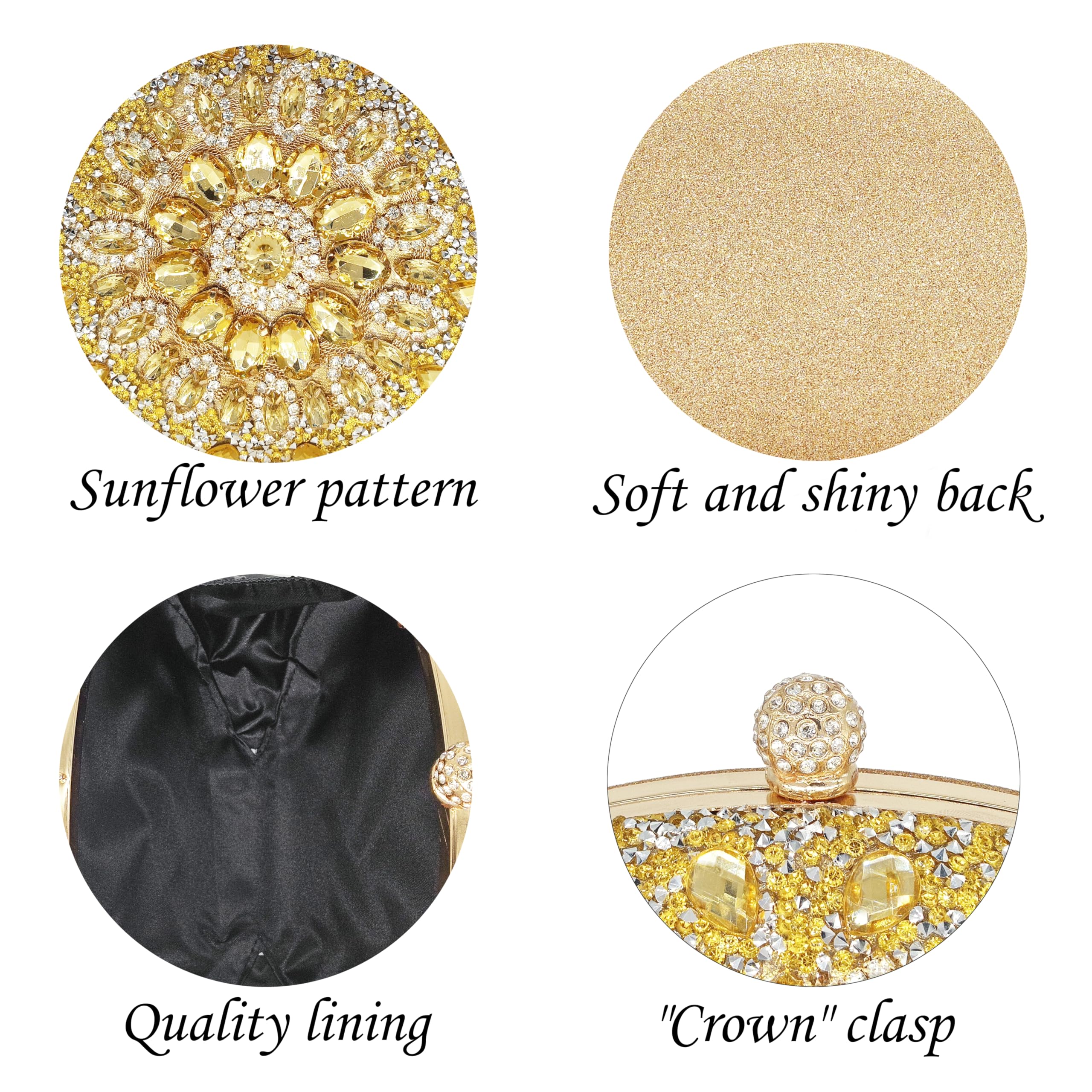 MAIRLOM Rhinestone Clutch Purses for Women Evening Wedding Formal - Round Pearl Clasp Handbag Crystal Gemstone Bag for Party Prom(Gold Clutch)