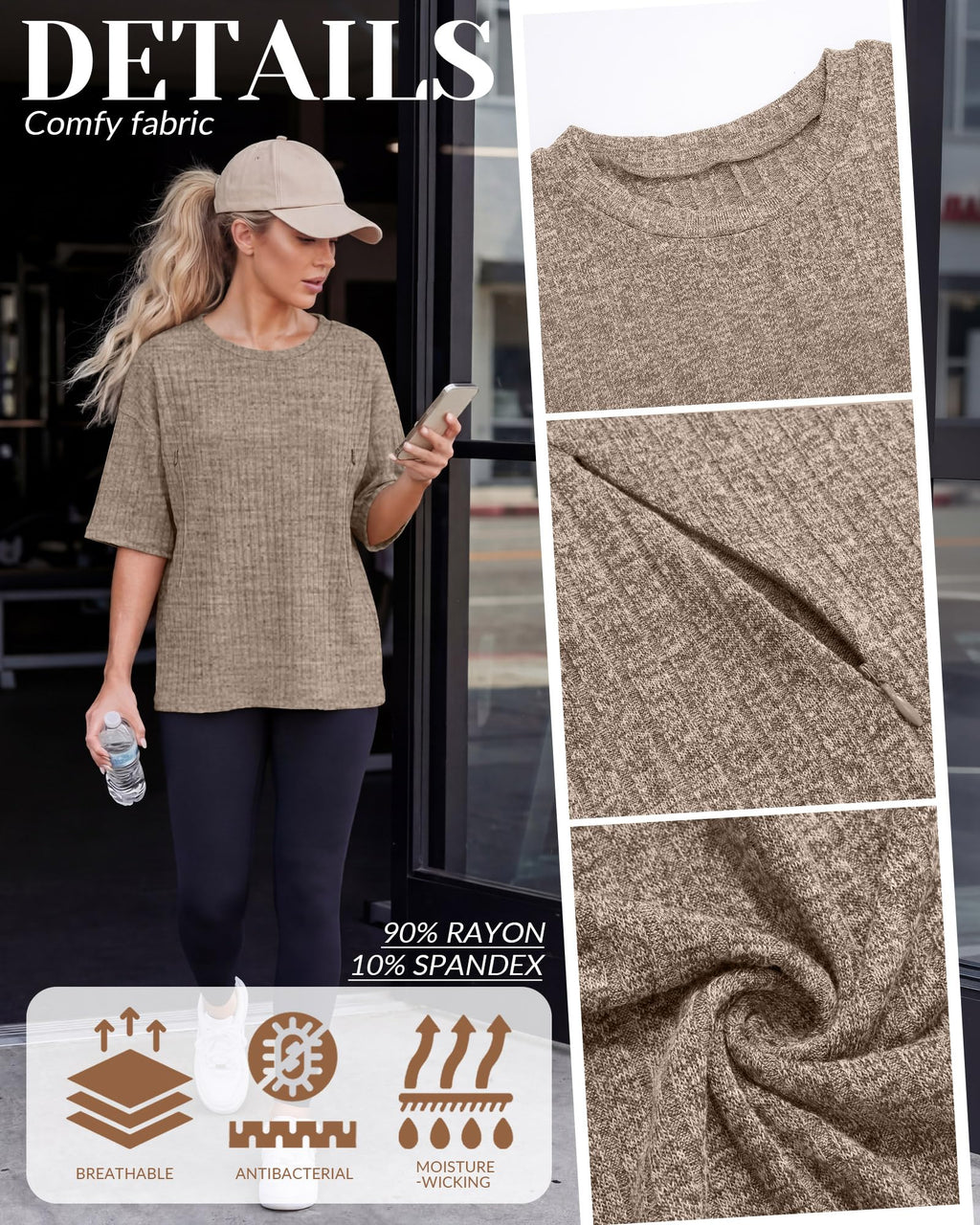 Huukeay 4 Pack Women's Nursing Shirts for Breastfeeding Oversized Short Sleeve with Hidden Zipper Maternity Ribbed Sweaters(XX-Large,Cream, Khaki, Light Coffee, Black)