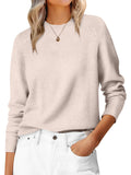ANRABESS Sweaters for Women 2025 Long Sleeve Crewneck Loose Fit Lightweight Knit Basic Fall Sweater Outfits Almond S