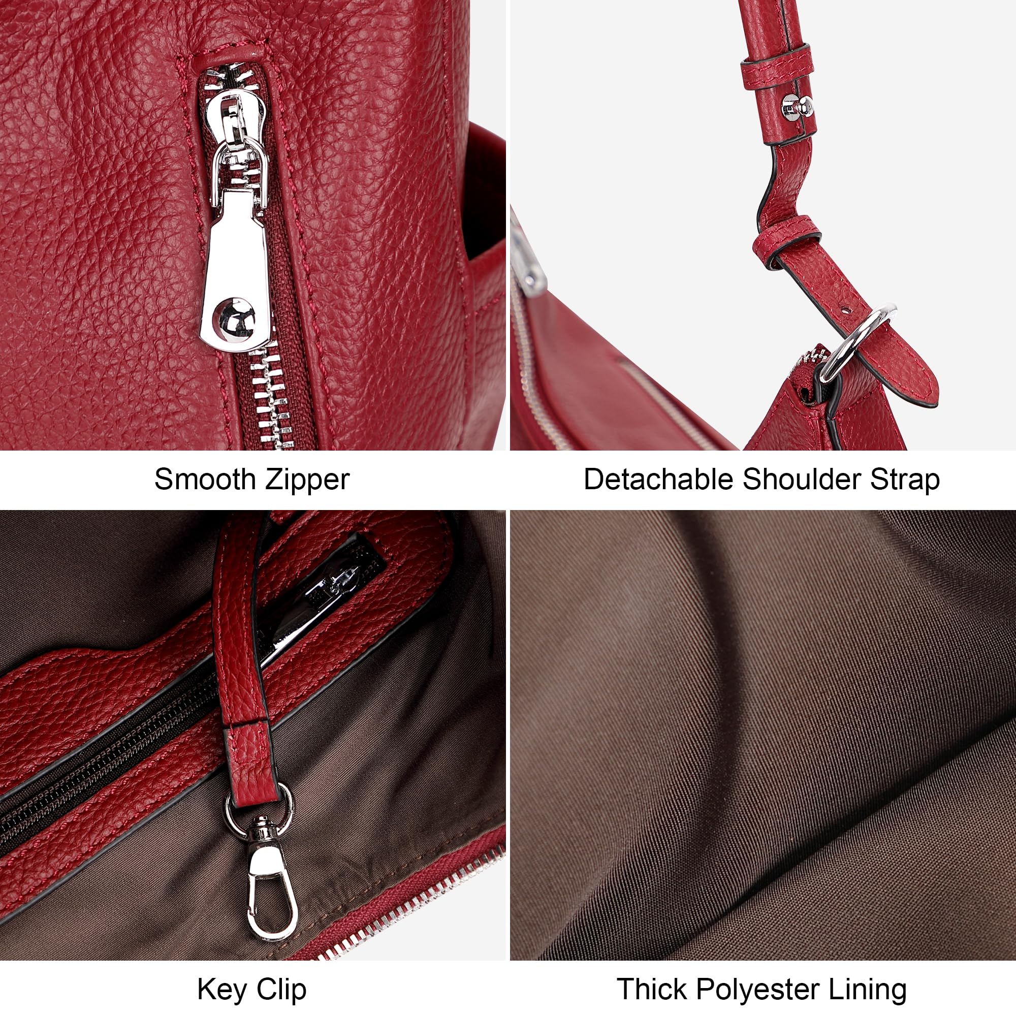 Over Earth Genuine Leather Purses for Women Medium Hobo Bag Lady Crossbody Handbags with 2 Detachable Straps(O150E UG Wine Red)