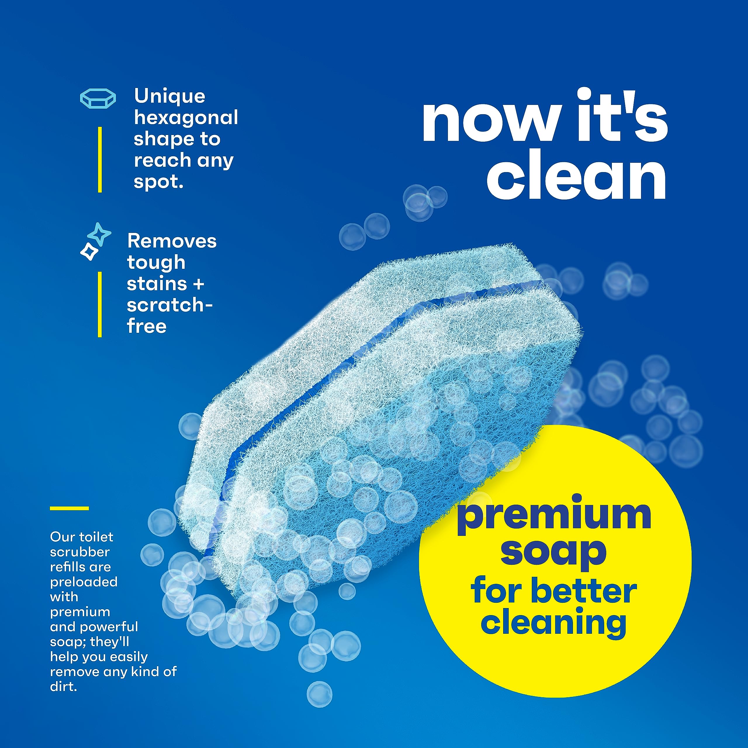 CleanGenius Disposable Prefilled Toilet Cleaning Scrubbers, 60 Count