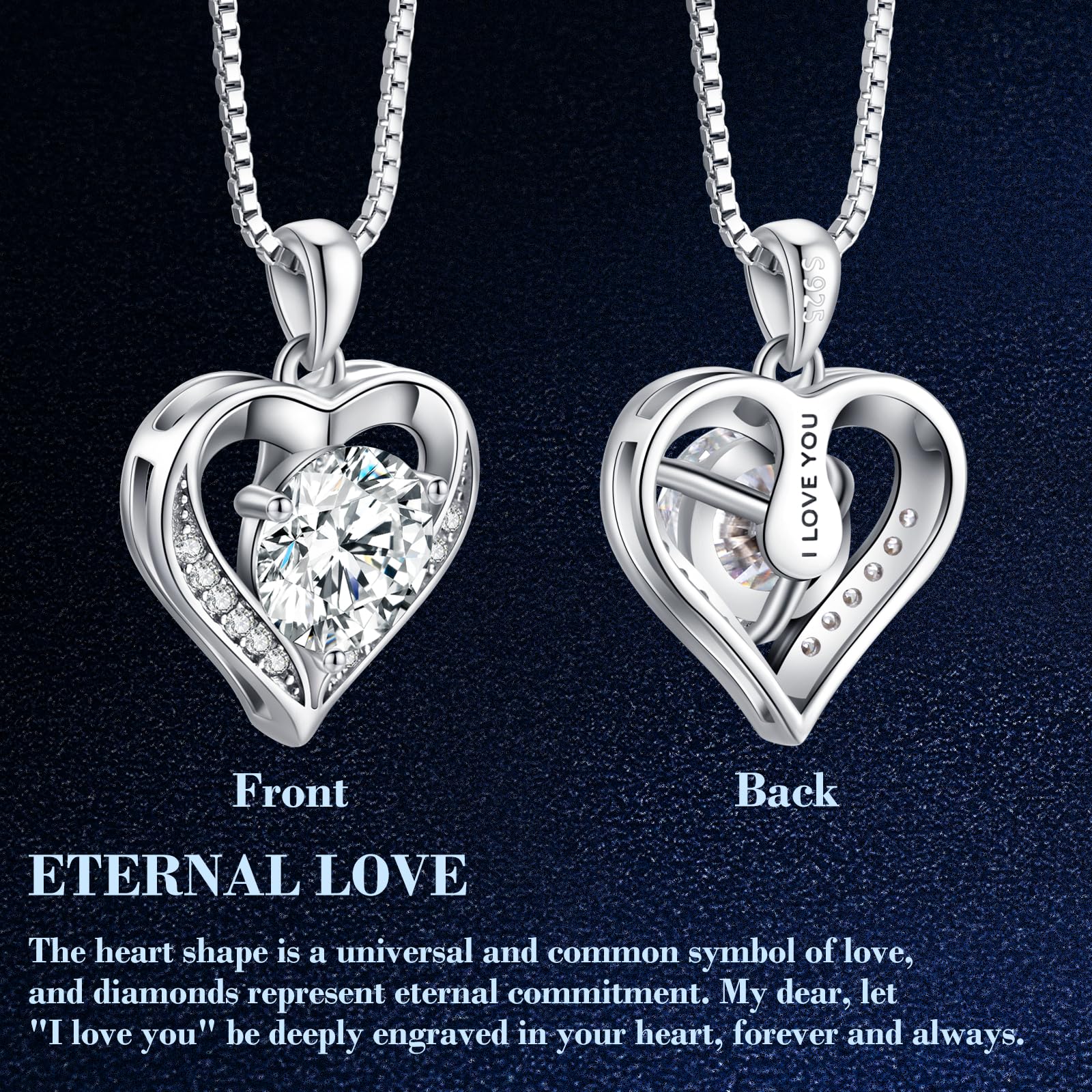 DALOJOE Moissanite Necklace for Women, 1-3 Carat Heart Necklace Engraved with 'I LOVE YOU', Birthday Gift for Wife, Anniversary Present for Wife Women, Jewelry Gifts for Valentine's Day