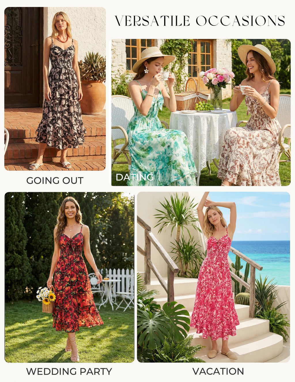GRACE KARIN Womens Maxi Floral Sundresses Summer Beach Boho Dress Spaghetti Strap Dresses Casual Fashion Clothes with Pockets Black M