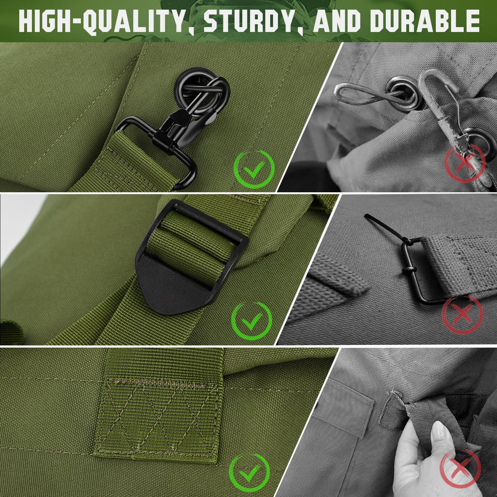 MOZETO Military Duffle Bag, 110L Extra Large Sea Bag with Backpack Straps Heavy Duty Army Duffle Bag for Camp, College Dorm or Laundry Bag