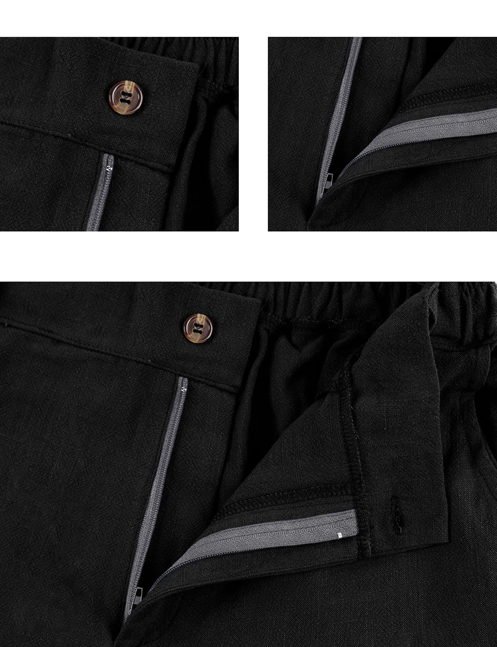 Hooever Womens Cotton Linen Pants Casual Button Up High Waisted Wide Leg Trousers(Black-Large01)