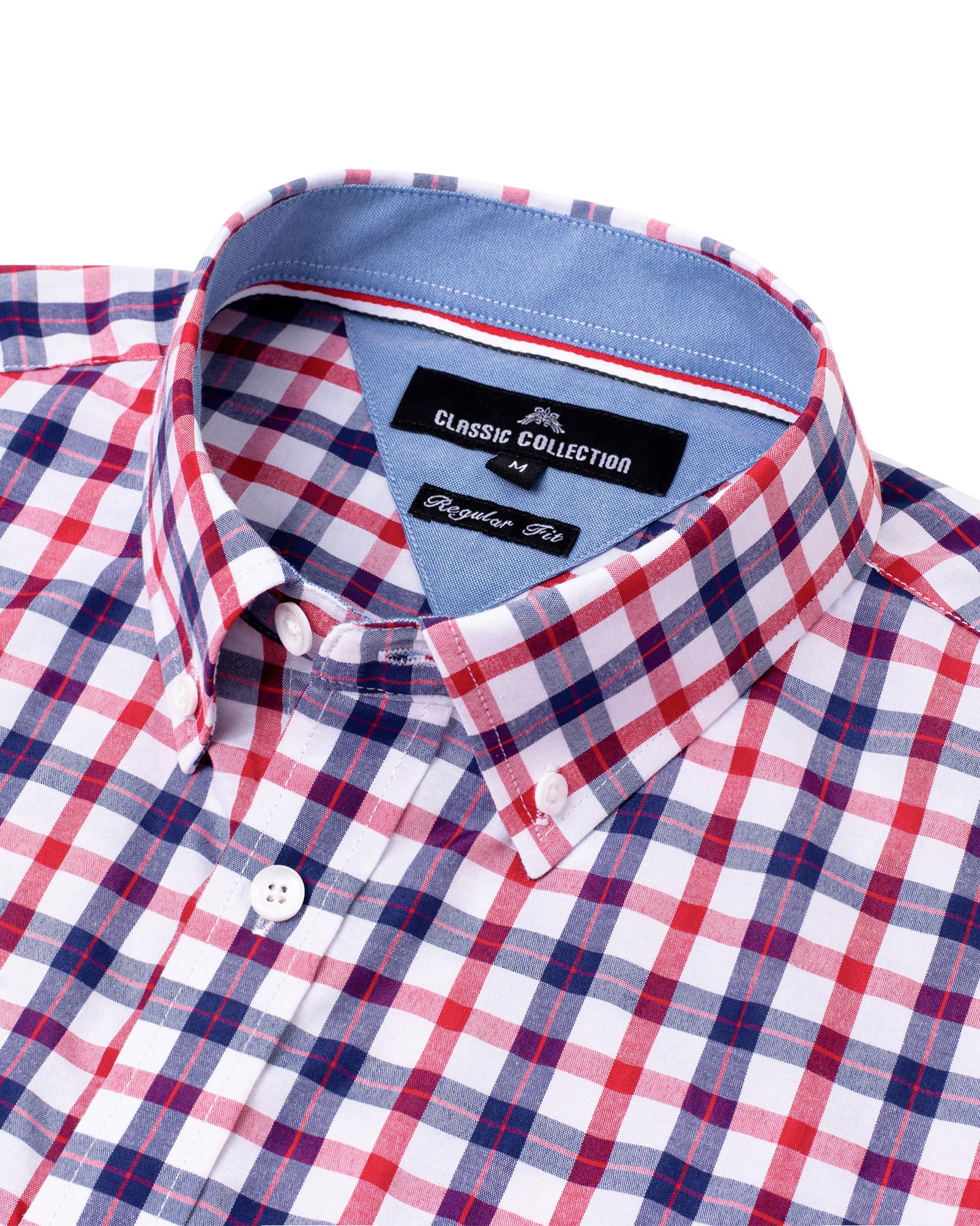 Alimens & Gentle Men's Plaid Button Down Shirts Cotton Long Sleeve Dress Regular Fit Tattersall Shirt for Men
