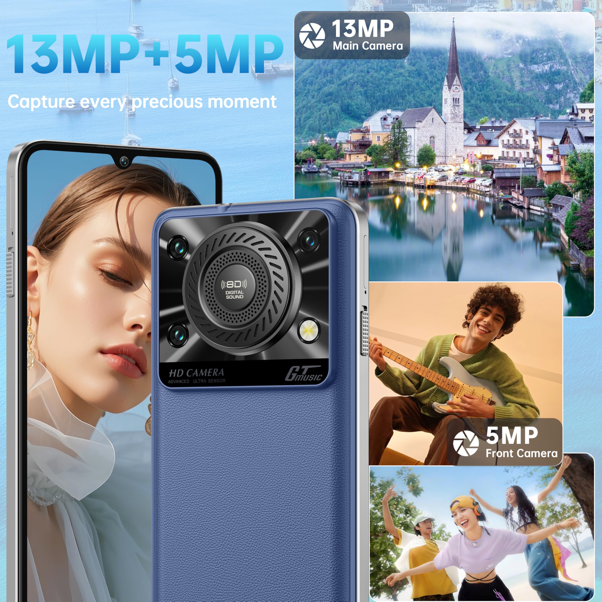 OUKITEL C60 Unlocked Android Phones - Android 15 10000 mAh Battery 16GB +128GB/1TB TF 110dB Speaker Cell Phone, 6.88”HD+ Display 13MP Camera Smartphone, 120LM Flashlight/Fingerprint/4G Dual SIM/OTG