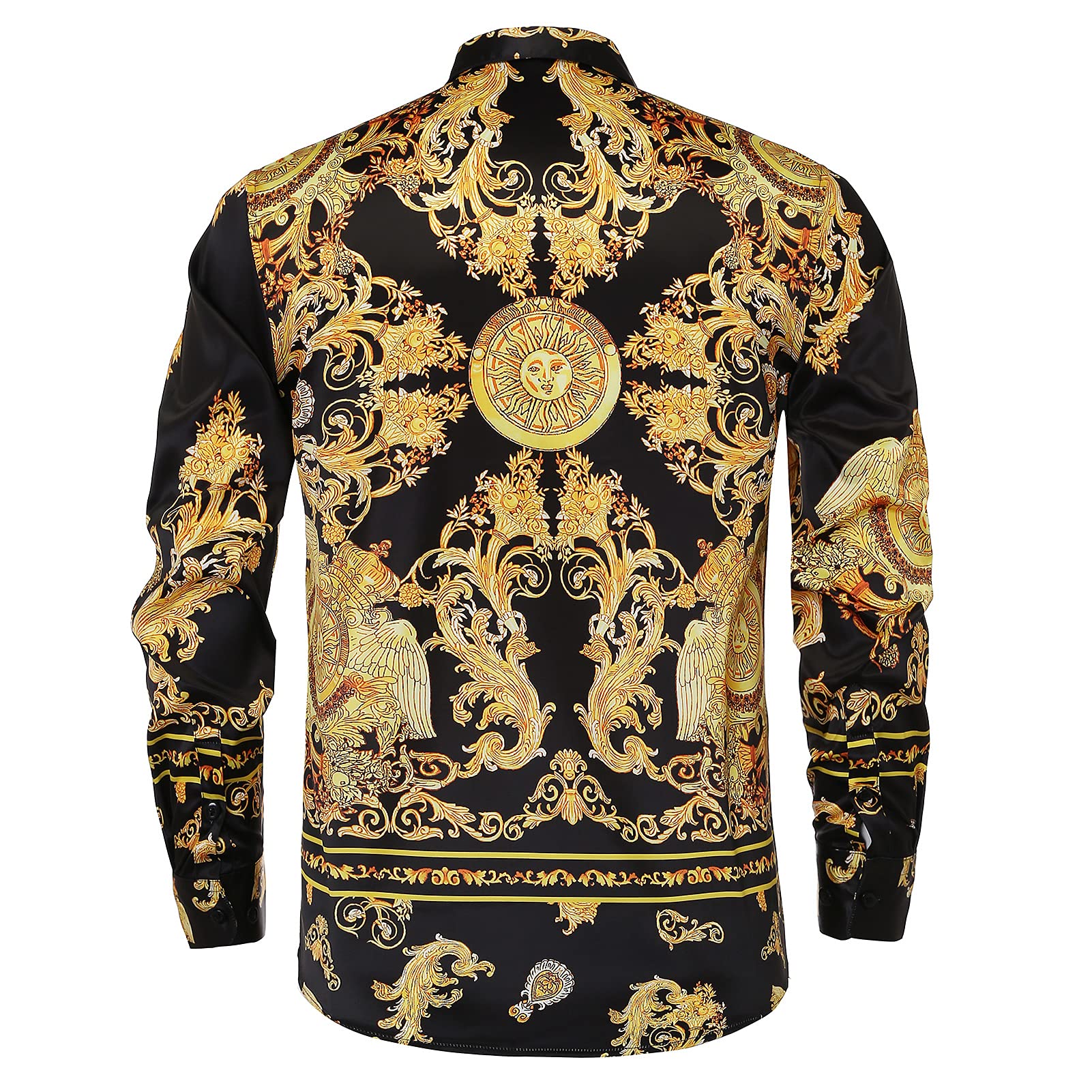 Mens Luxury Brand Printed Silk Like Satin Button Down Dress Shirt for Party Prom Long Sleeve Slim Fit Floral Nightclub Shirt Multicolored16