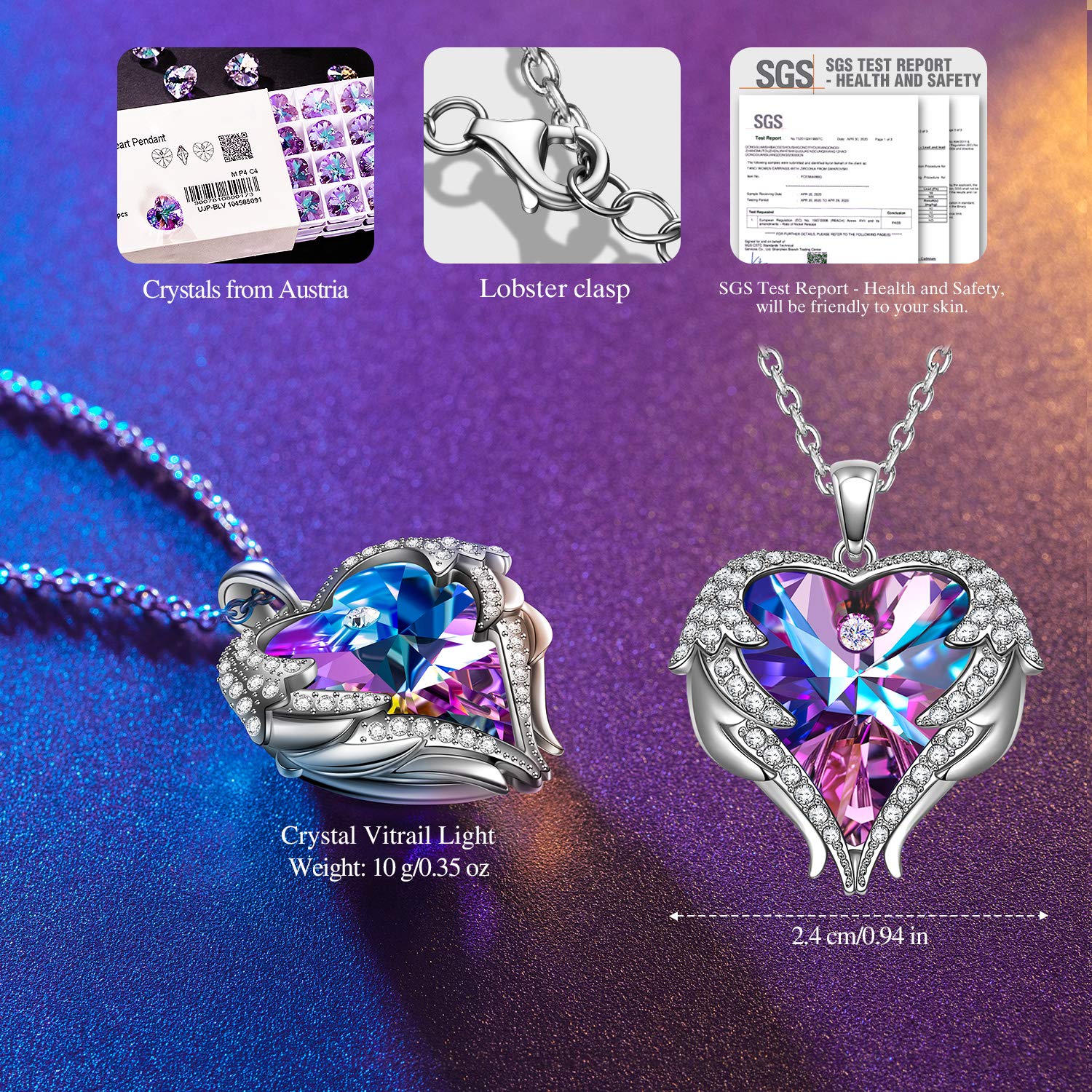 Kate Lynn Angel Wings Heart Necklaces for Women Pendant Necklace, Birthday Gifts for Women Girlfriend Christmas Mothers Day Gifts for Mom Wife Daughter, Anniversary Love Jewelry for Her