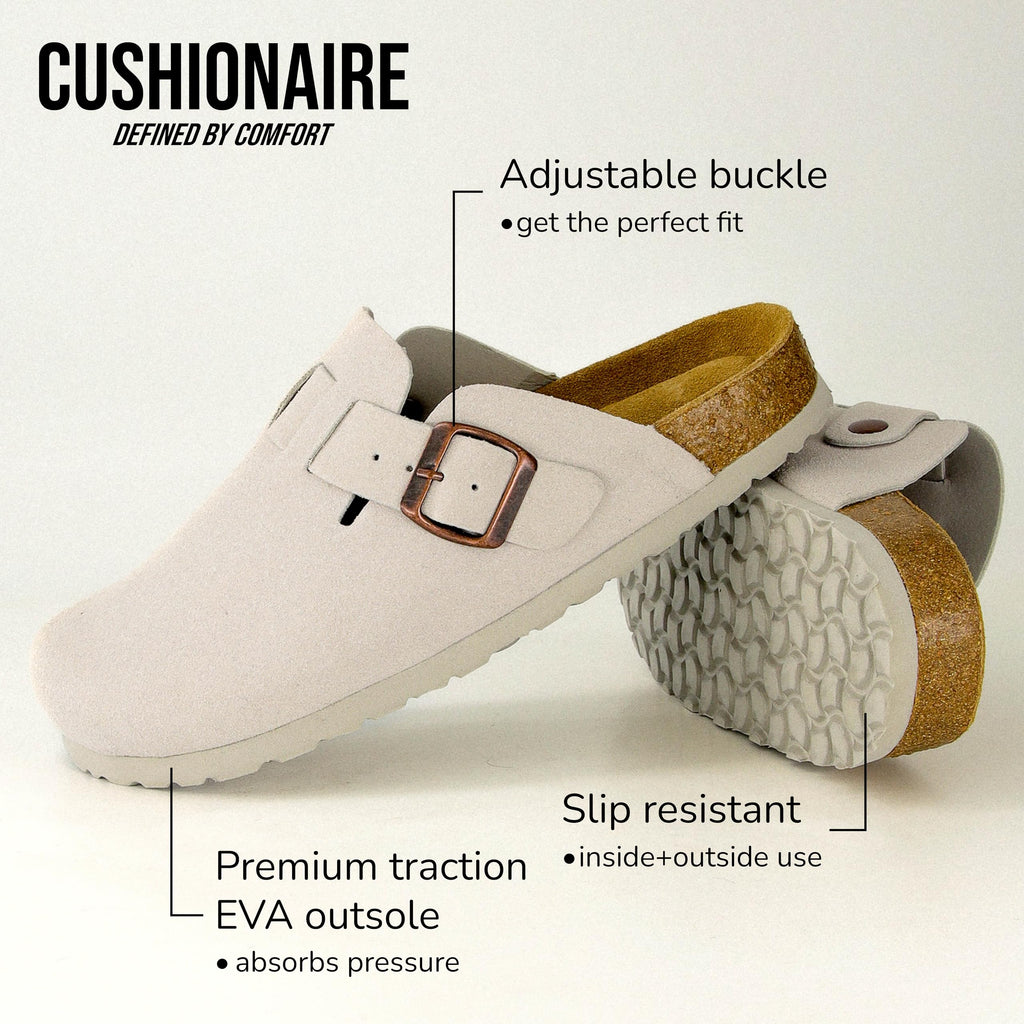 CUSHIONAIRE Hana Womens Clogs | Comfortable Vegan Suede Clogs for Women | Slip On Potato Shoes with Cork Footbed & Arch Support, Ivory 11