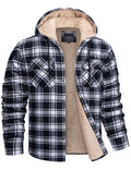 MAGNIVIT Men's Flannel Plaid Jacket Warm Sherpa Lined Fleece Hoodies for Men Thick Jackets Winter Coat BlackWhite