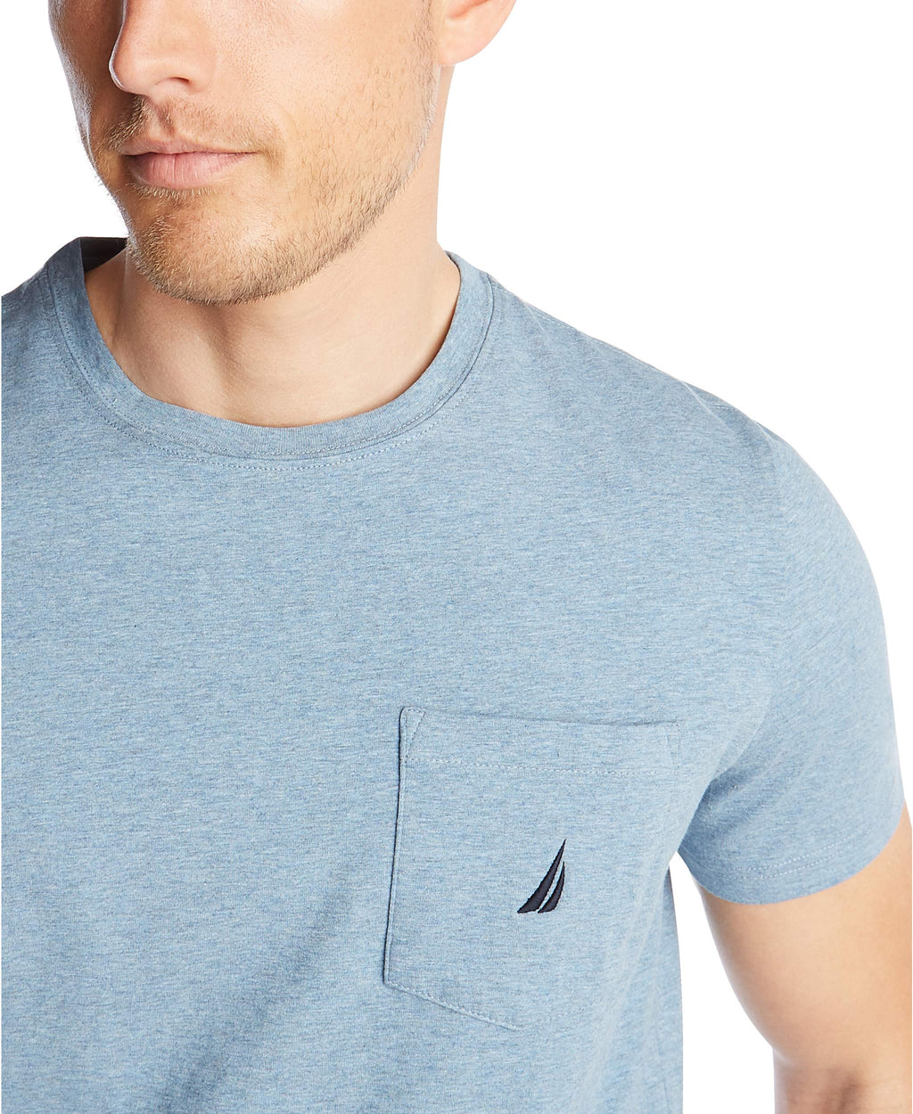 Nautica Men's Solid Crew Neck Short Sleeve Pocket T-Shirt, Deep Anchor Heather, Large