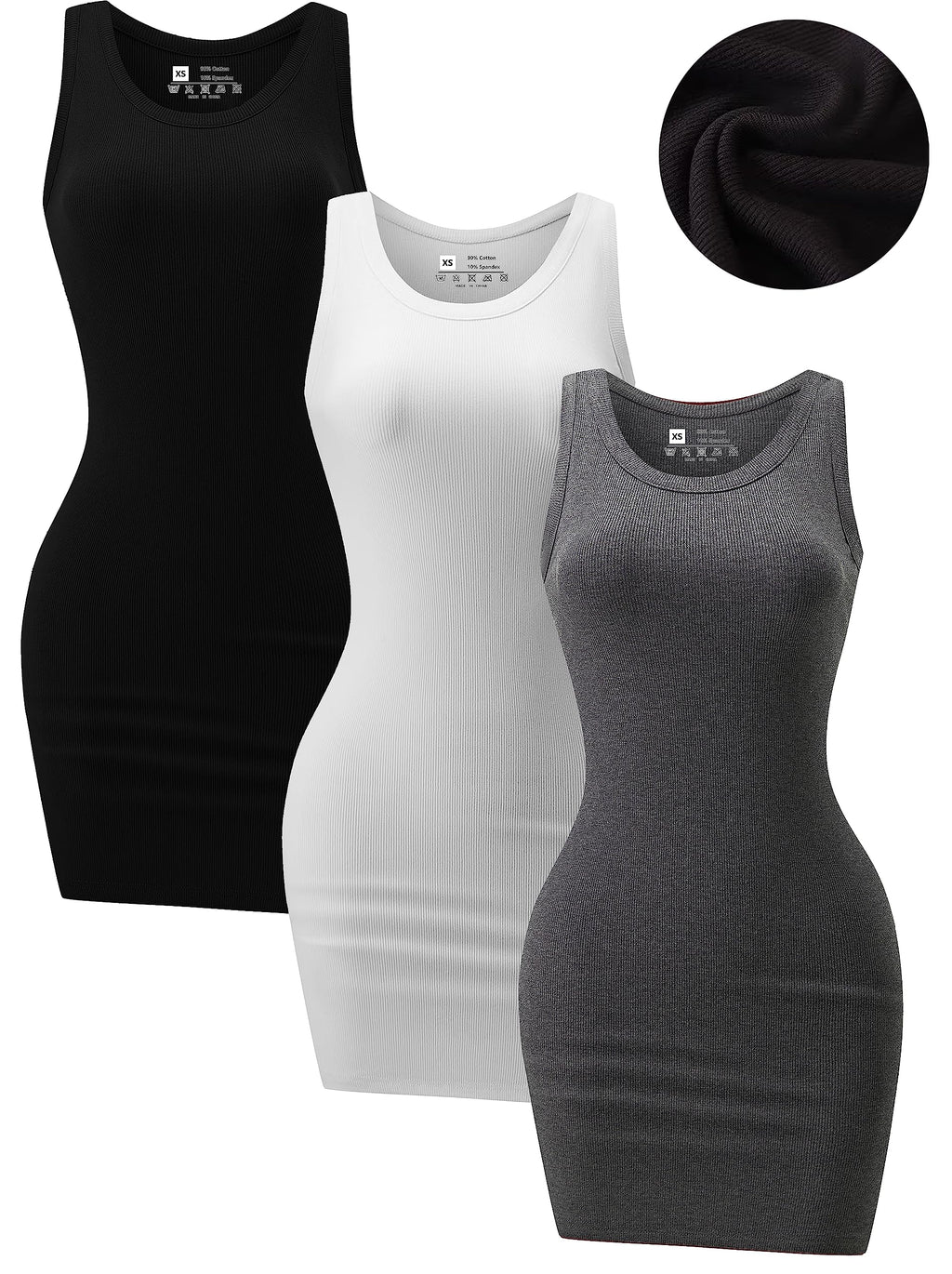 Chongbaijia 3 Pack Summer Dresses for Women 2026 Ribbed Crewneck Tank Top Dress Sleeveless Sundress Basic Bodycon Mini Dress