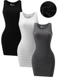 Chongbaijia 3 Pack Summer Dresses for Women 2026 Ribbed Crewneck Tank Top Dress Sleeveless Sundress Basic Bodycon Mini Dress