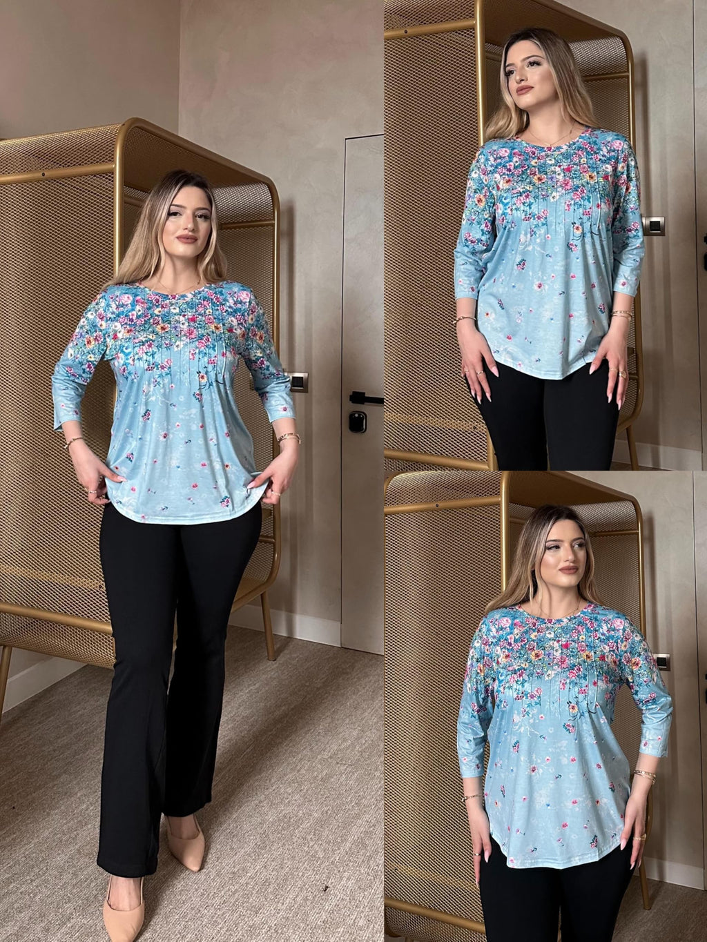 Zeagoo Tunics Or Tops to Wear with Leggings Plus Size 3/4 Sleeve Crewneck Shirts Floral Print Pleated Spring Summer Blouses