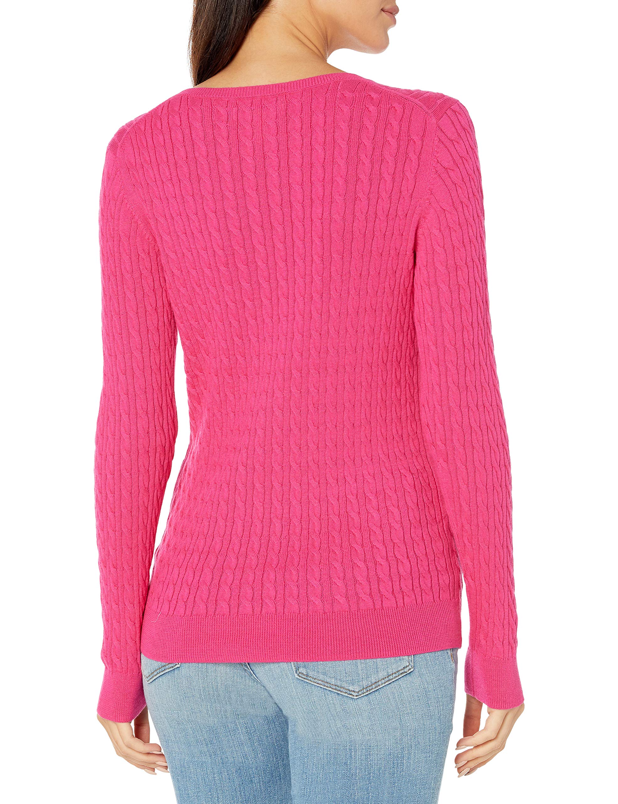 Amazon Essentials WoMen's Lightweight Cable Crewneck Sweater, Bright Pink, Large