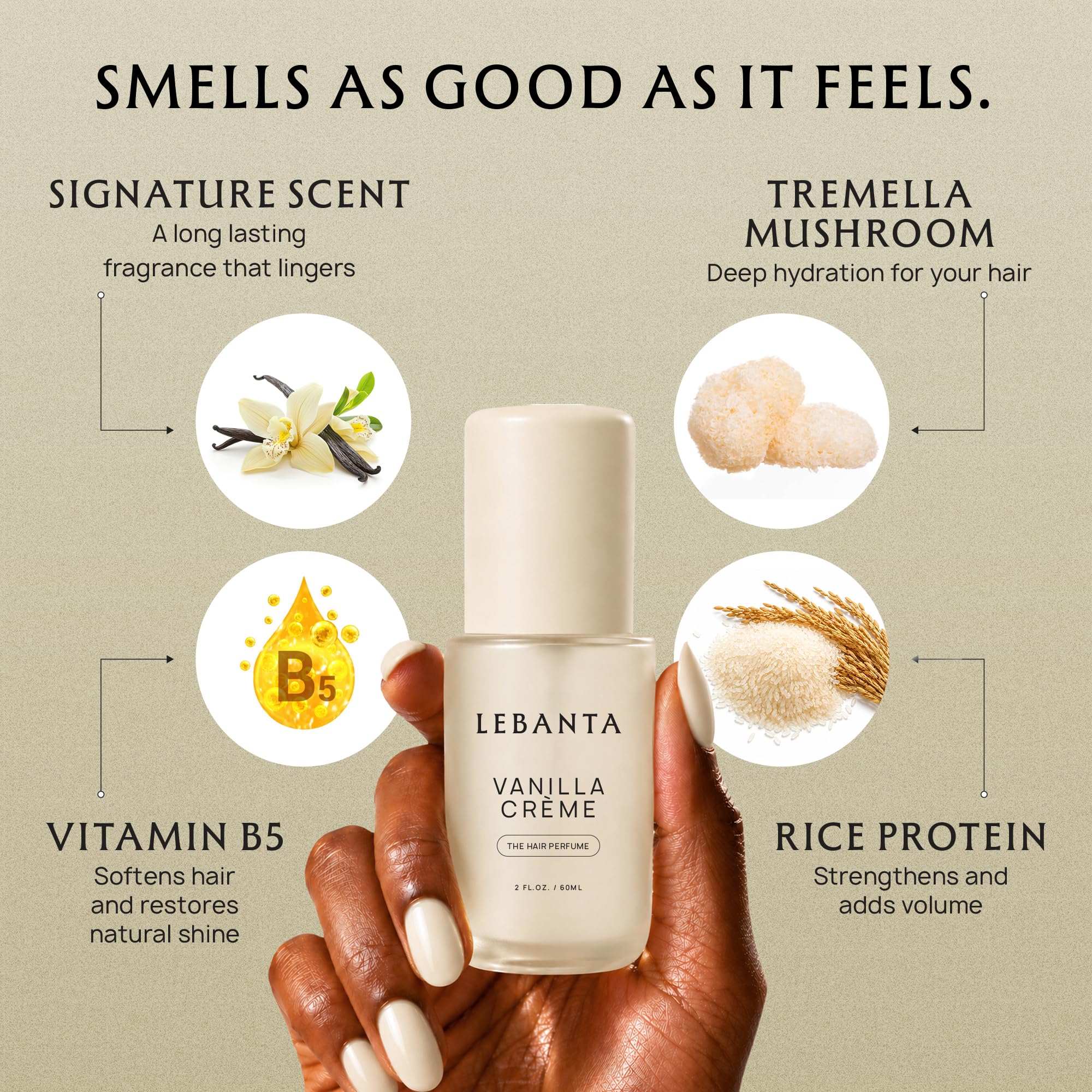 Lebanta Hair Perfume for Women - Odor Eliminator Oil Hair Spray & Body Mist Set - Travel Size Fresh Hair Mist Fragrance Hair Care Gift for Girls, Woman & Teen - 60mL (Vanilla Creme)