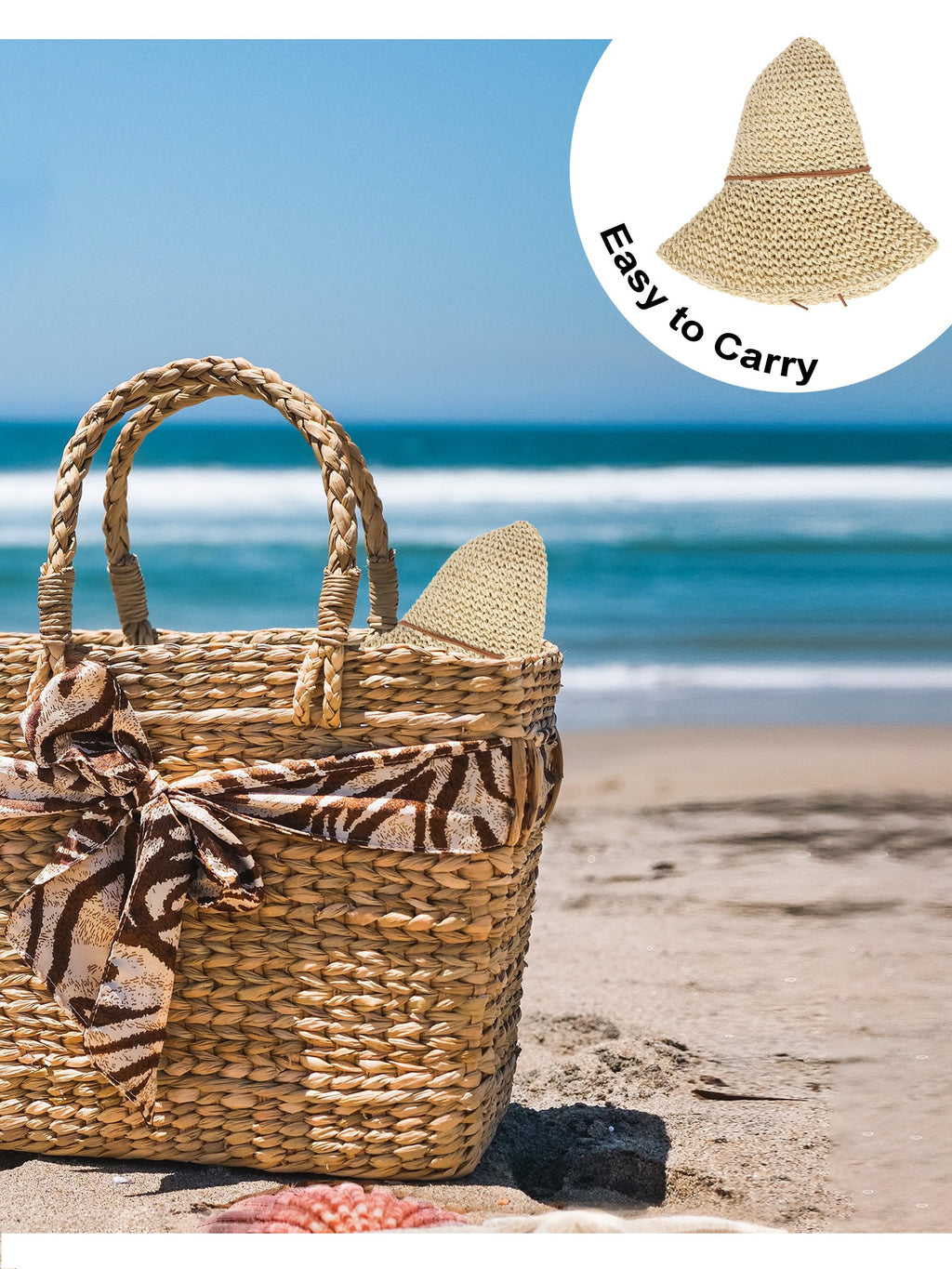 LA CARRIE Women Sun Hats Floppy Foldable Wide Brim UV UPF 50+ Straw Hat with Bow for Summer Beach(Beige)