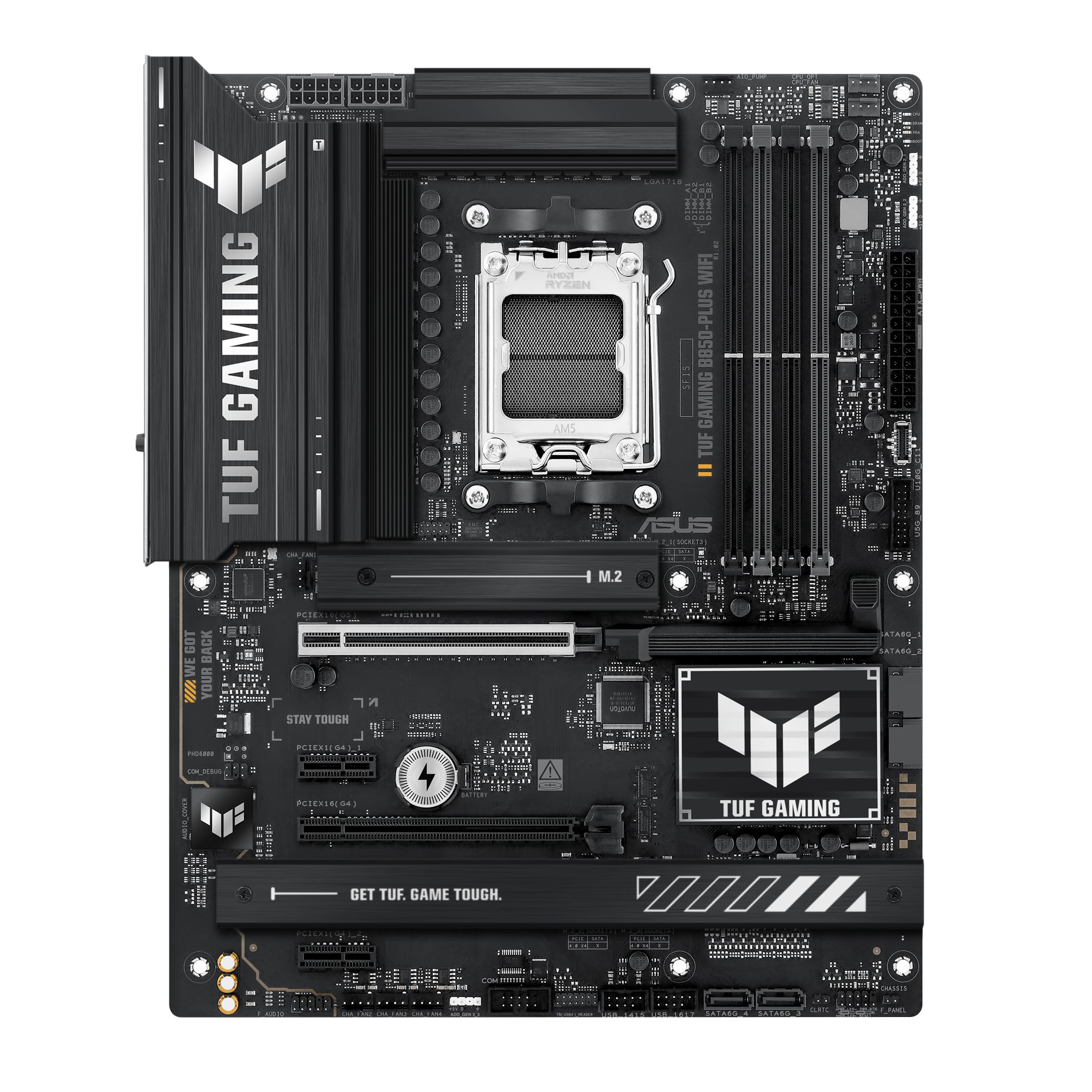 ASUS TUF Gaming B850-PLUS WiFi AMD AM5 B850 ATX Motherboard, 14+2+1 80A Stages, AI Ready, DDR5, PCIe 5.0, 3X M.2, Wi-Fi 7, 2.5Gb LAN, DisplayPort, HDMI™, USB 10Gbps & 20Gbps Type-C®, BIOS Flashback™