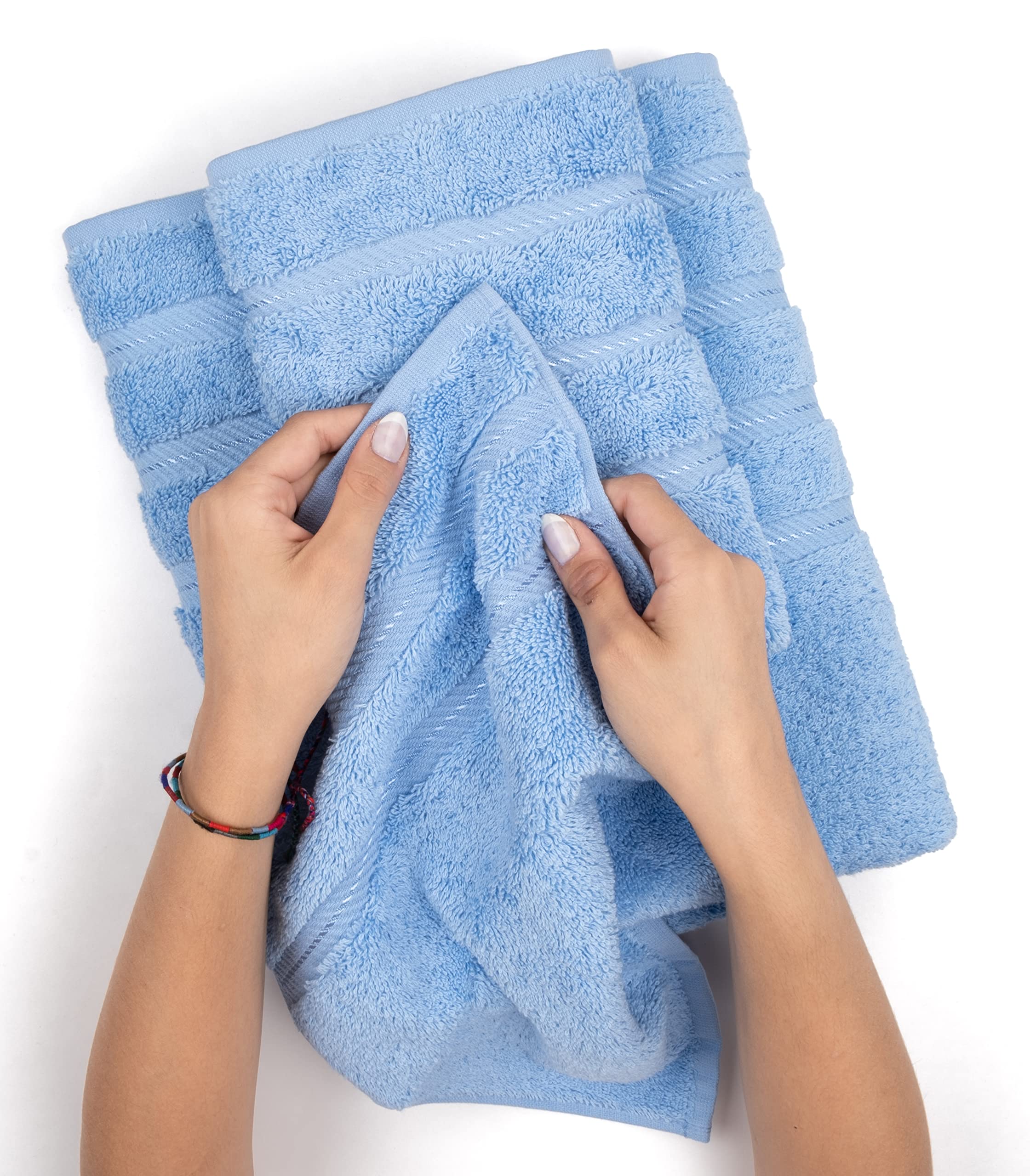 American Soft Linen Luxury 6 Piece Towel Set, 2 Bath Towels 2 Hand Towel 2 Washcloths, 600 GSM 100% Cotton Turkish Towels for Bathroom, Sky Blue Towel Sets